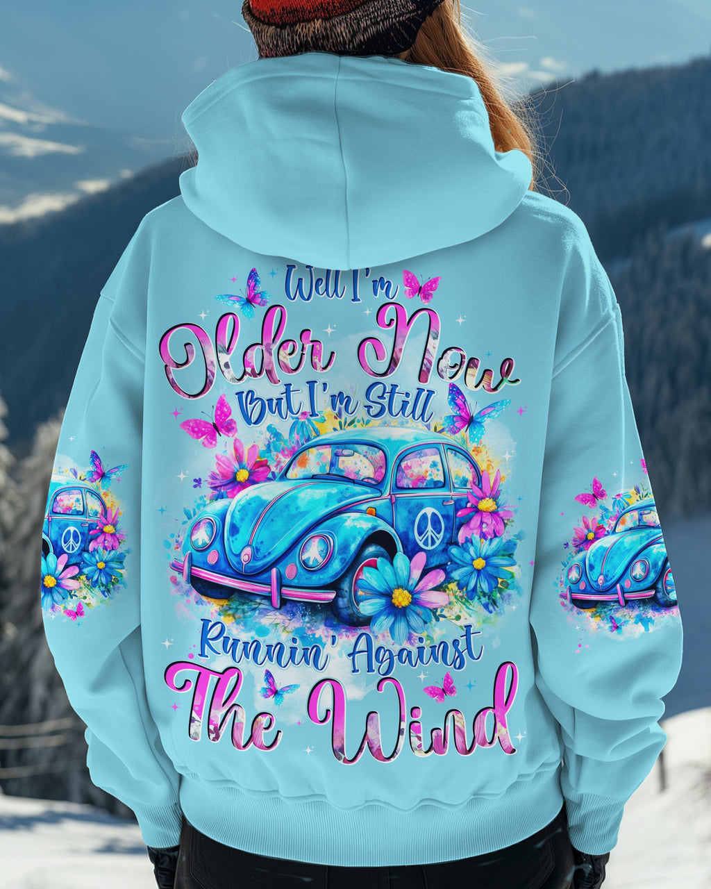 Older Now But Im Still Running Against the Wind Blue VW Beetle Floral Hippie AOP Shirts _1_ P3DjO