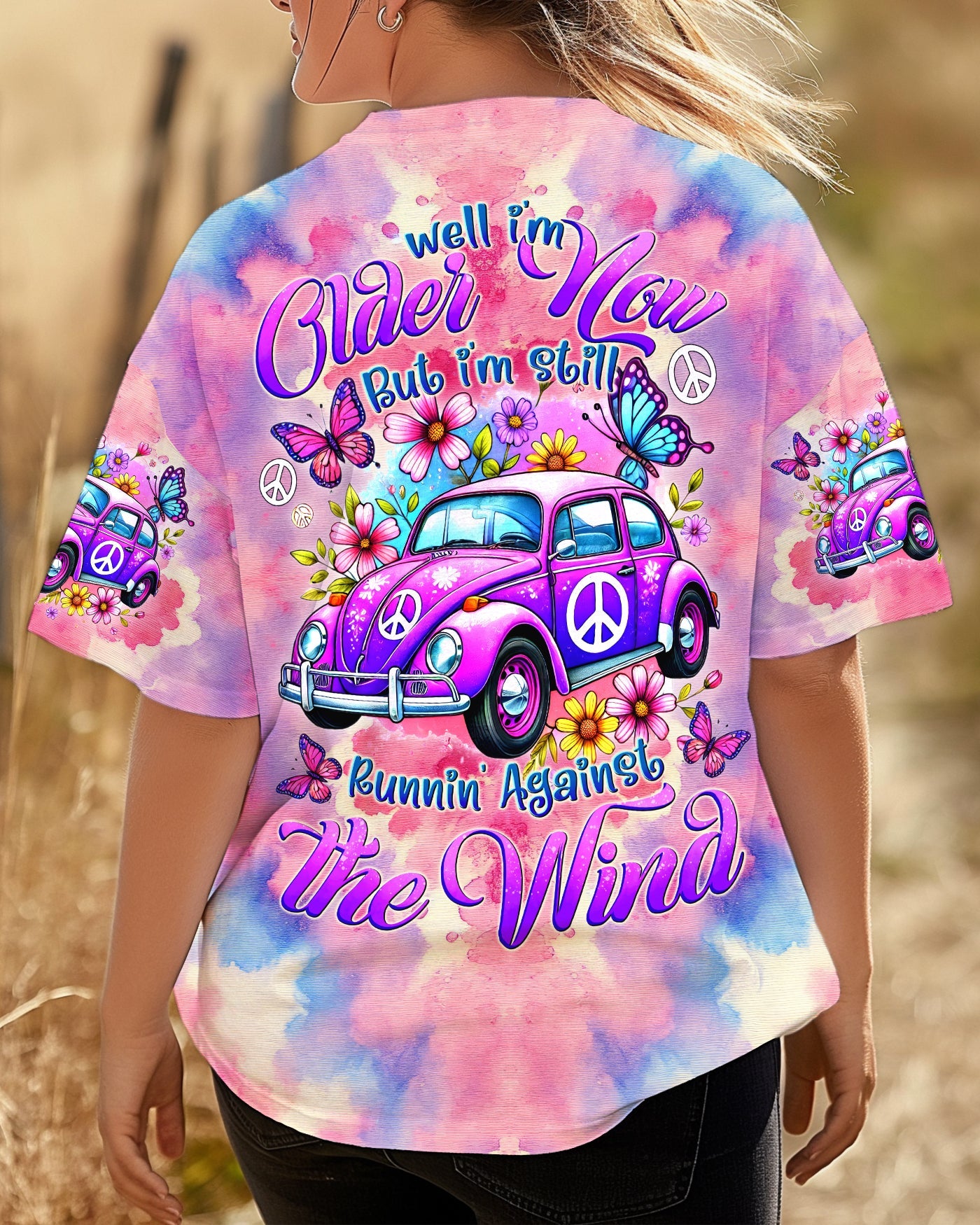 Older Now But Still Runnin Against the Wind Tie Dye Purple VW Bug AOP Shirts _3_ ezSOO