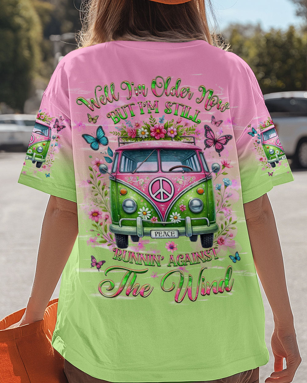 Older Now But Still Running Against The Wind Pink Green Peace Van and Floral Design AOP Shirts _12_ PkBOr