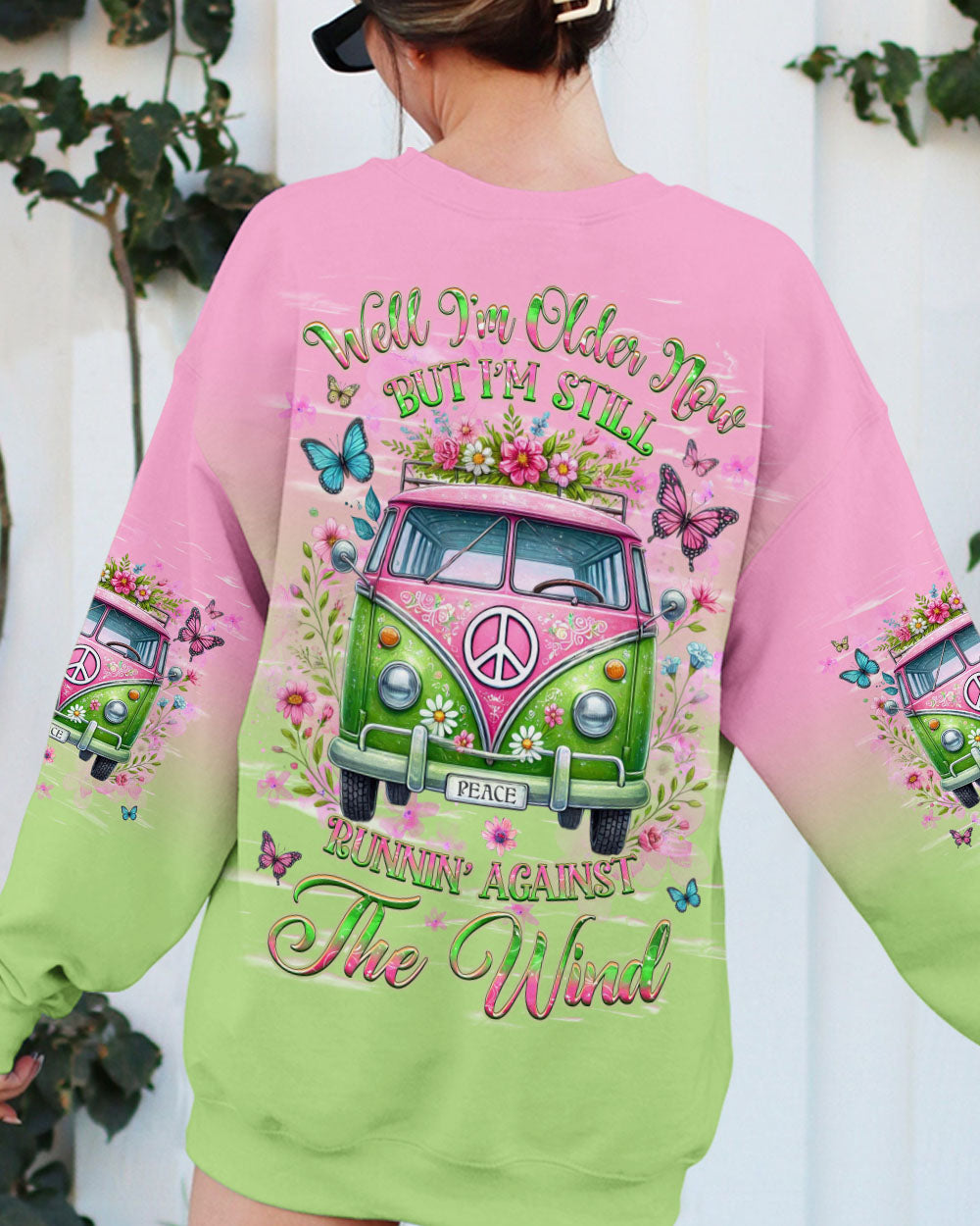 Older Now But Still Running Against The Wind Pink Green Peace Van and Floral Design AOP Shirts _3_ n8Axl