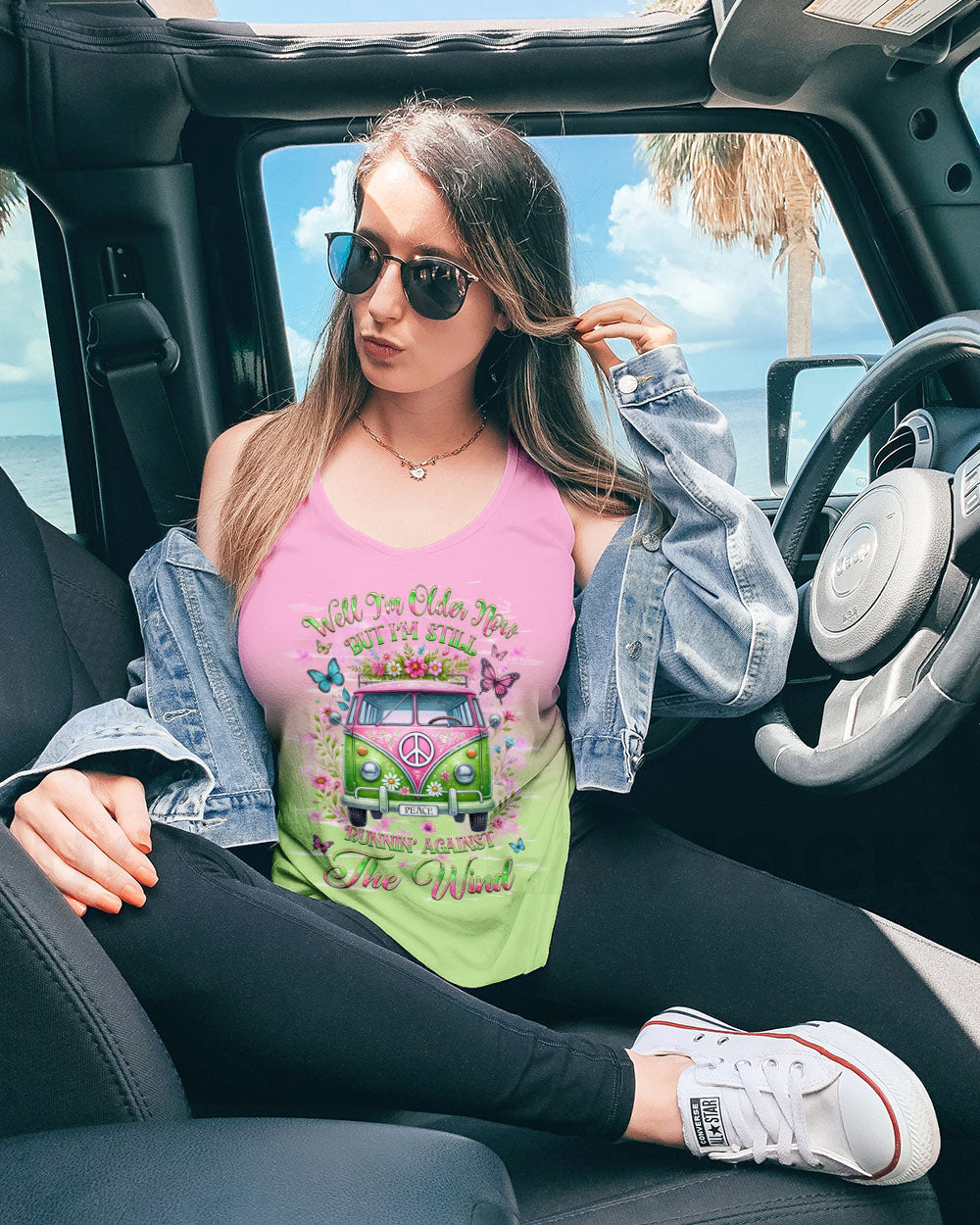 Older Now But Still Running Against The Wind Pink Green Peace Van and Floral Design AOP Shirts _5_ KsCq5