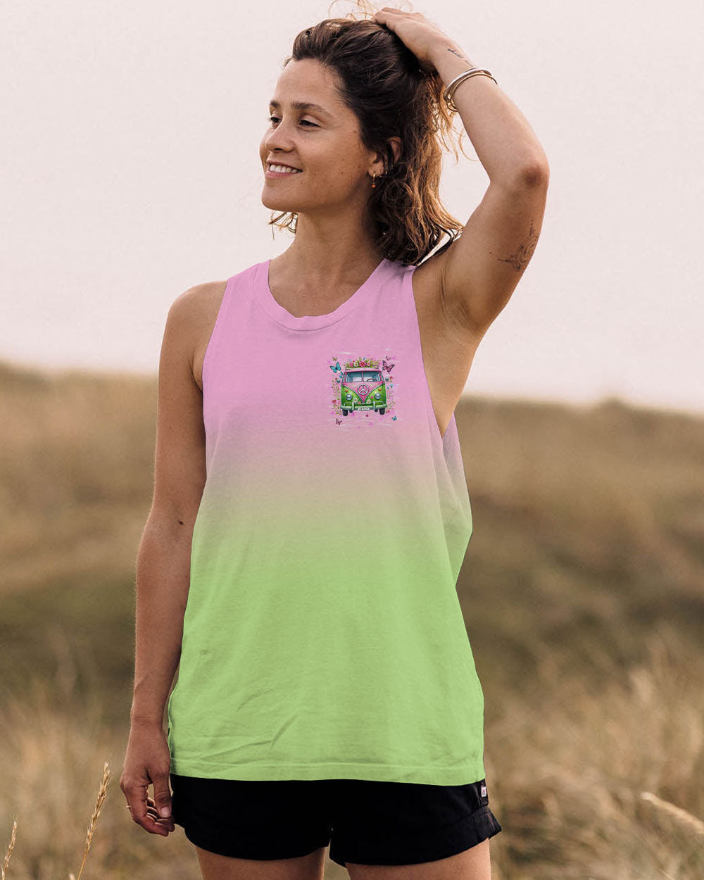 Older Now But Still Running Against The Wind Pink Green Peace Van and Floral Design AOP Shirts _6_ TvPlW