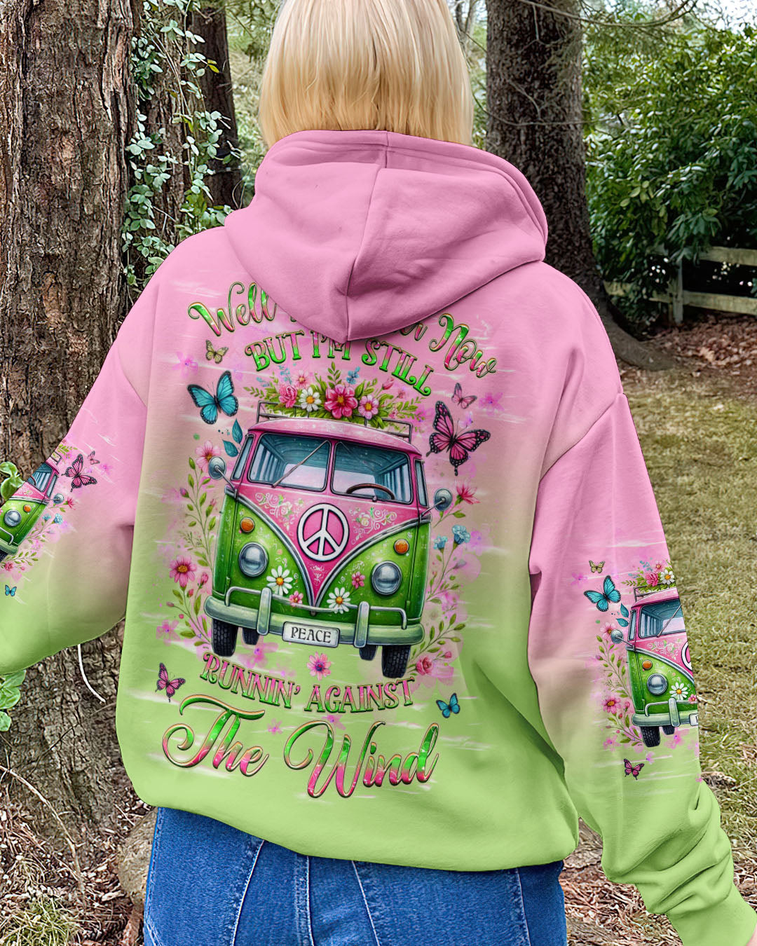 Older Now But Still Running Against The Wind Pink Green Peace Van and Floral Design AOP Shirts _8_ evZF8