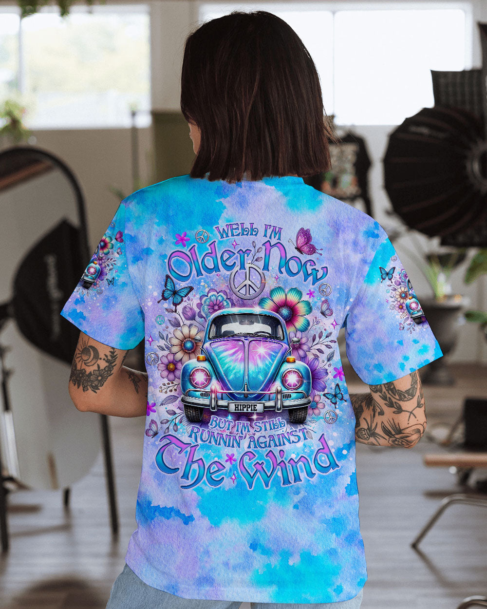 Older Now But Still Running Against The Wind Tie Dye VW Bug with Floral AOP Shirts _10_ 3uJwj