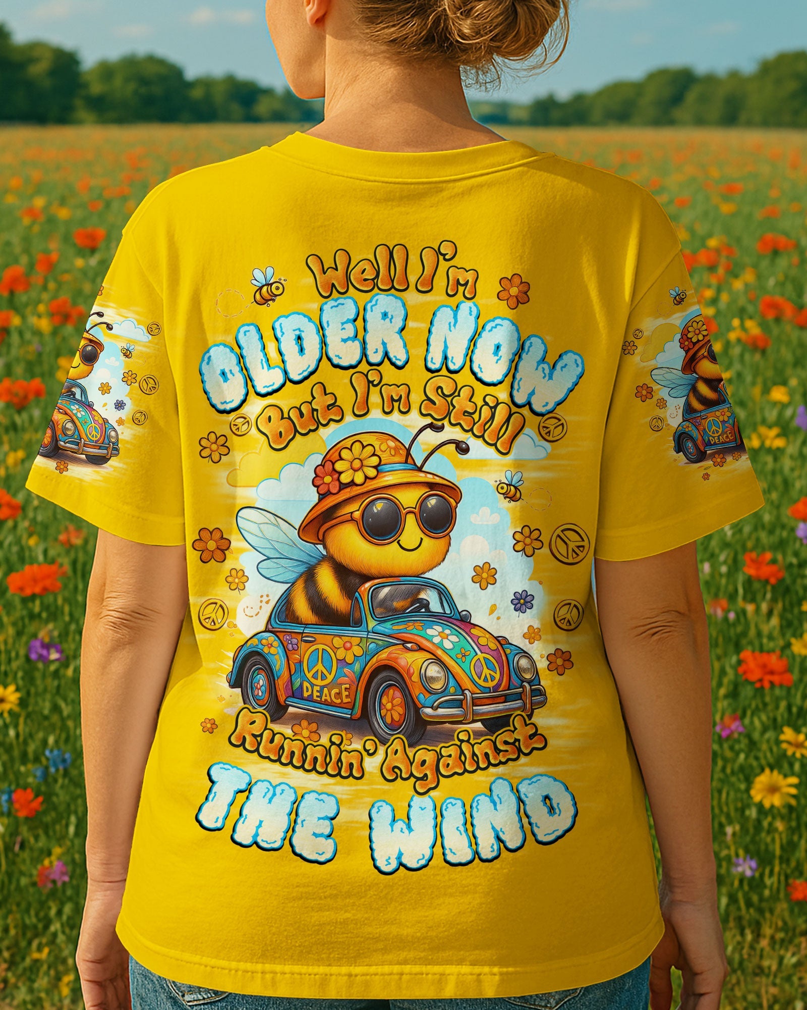 Older Now But Still Running Against The Wind Vintage Bee Peaceful VW Car AOP Shirts _1_ OkE65