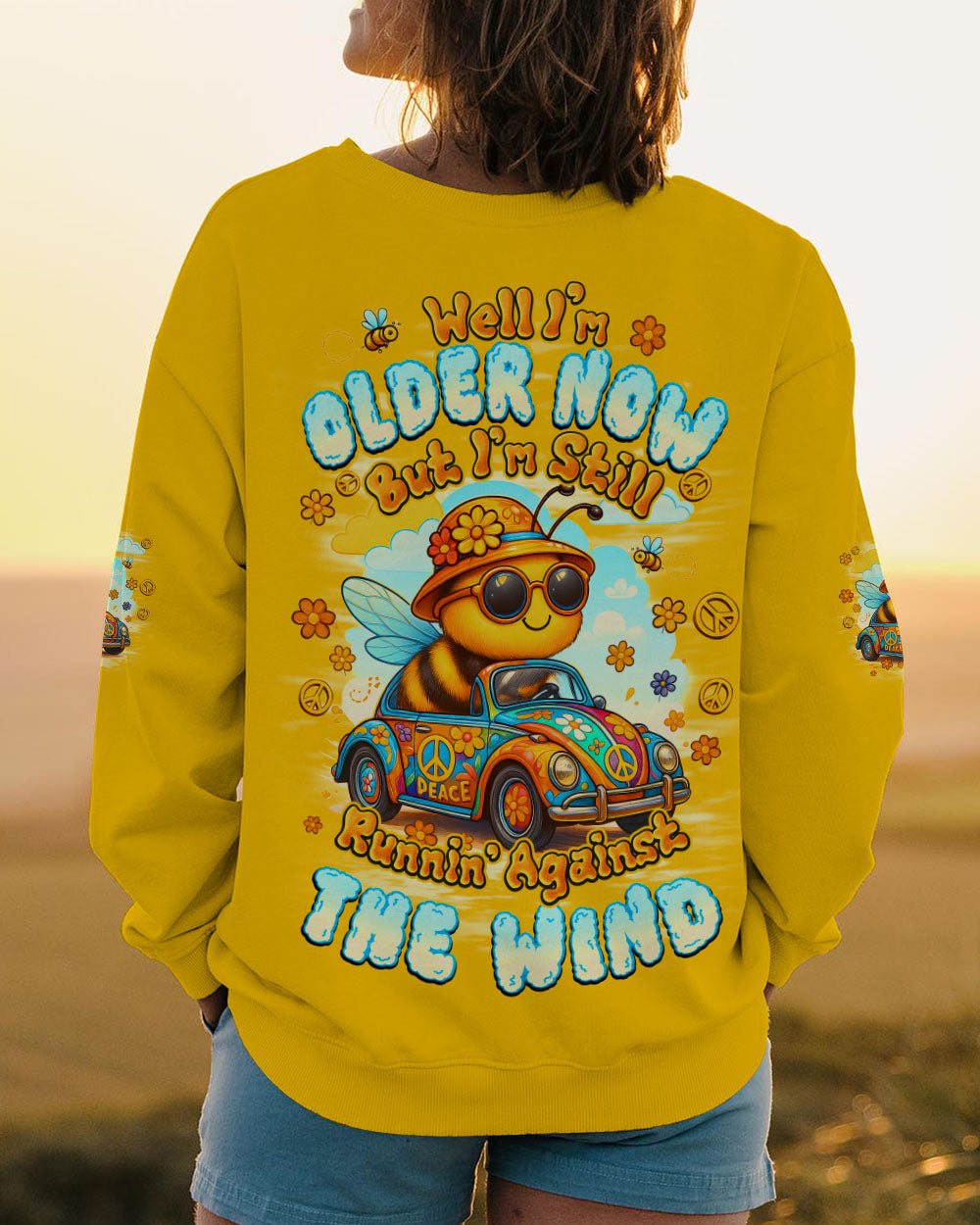 Older Now But Still Running Against The Wind Vintage Bee Peaceful VW Car AOP Shirts _7_ OfF8O