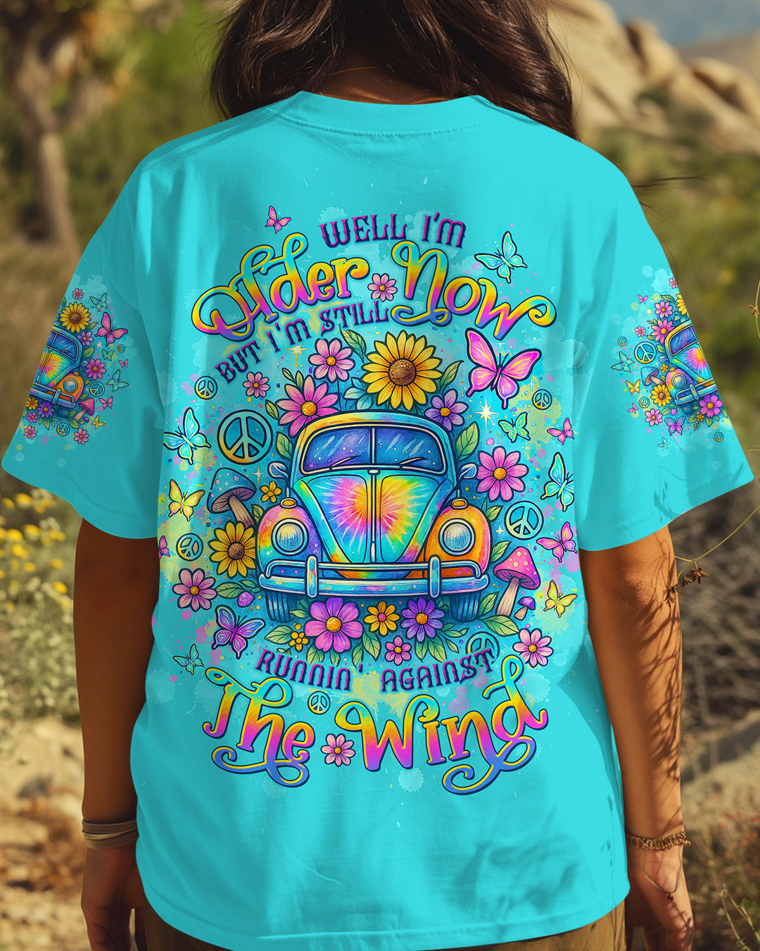 Older Now Runnin_E2_80_99 Against the Wind Psychedelic Tie Dye Car Graphic for Women AOP Shirts _3_ OeHlk