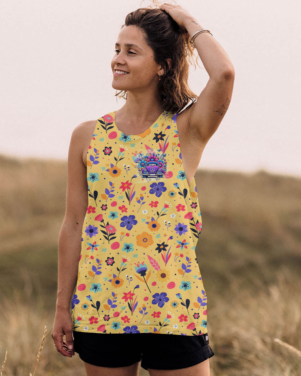 Older Now Still Runnin Against the Wind Hippie VW Flower Colorful Graphic AOP Shirts _13_ hfiz3