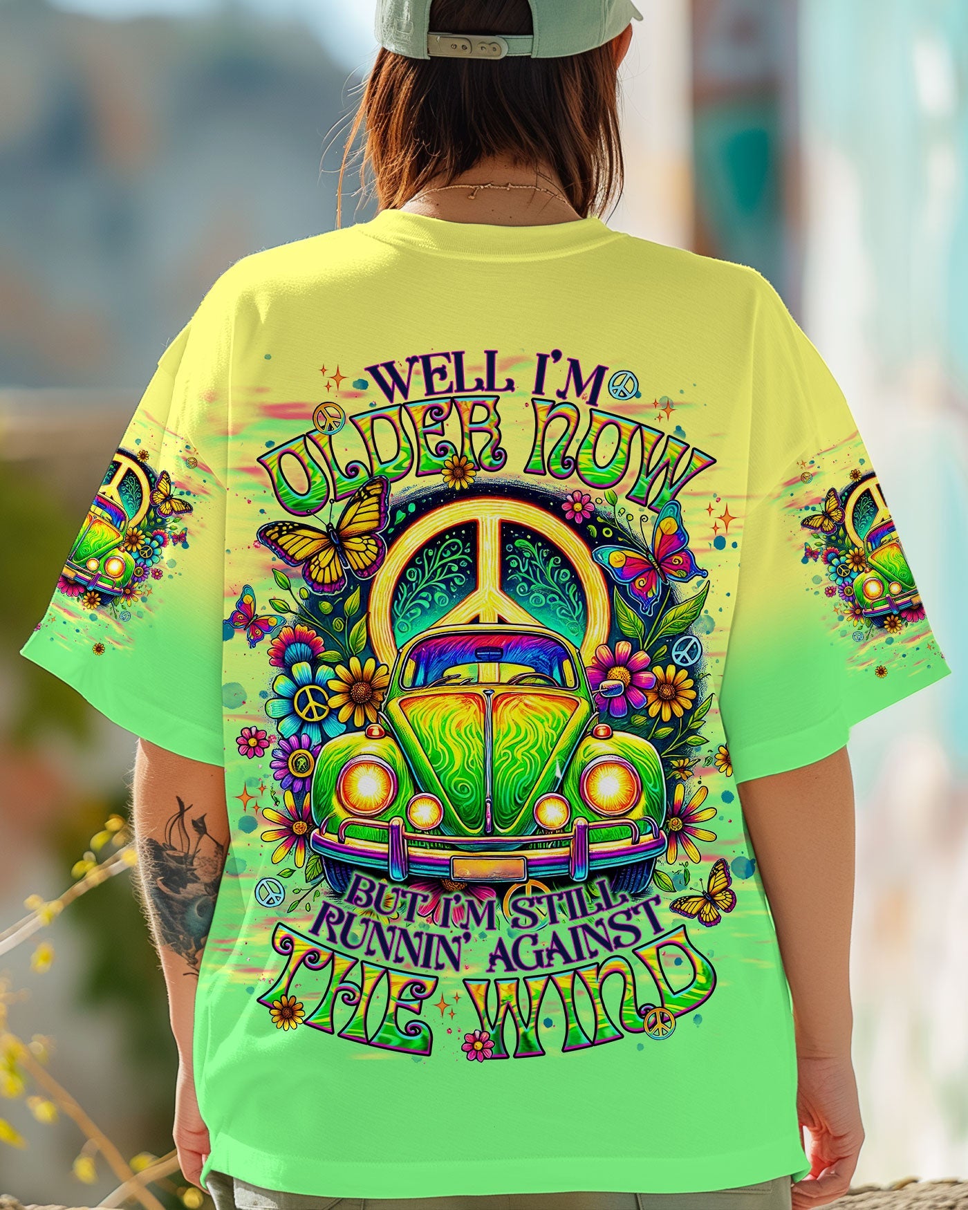 Older Now Still Runnin Against the Wind Tie Dye Green Hippie VW AOP Shirts _3_ dQOJk