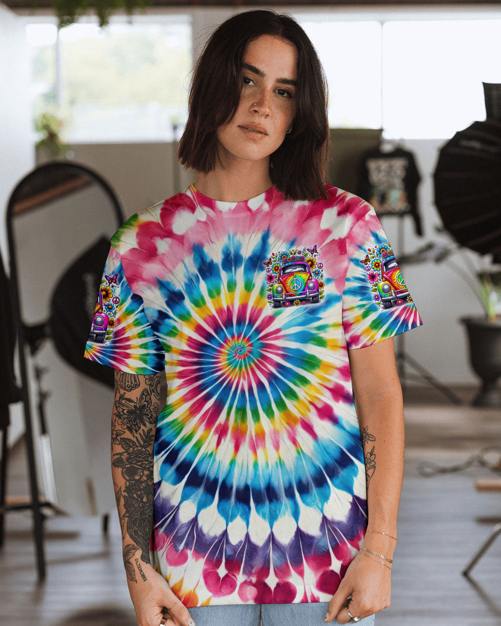 Older Now Still Runnin Against the Wind Tie Dye Hippie VW AOP Shirts _14_ 25ywg
