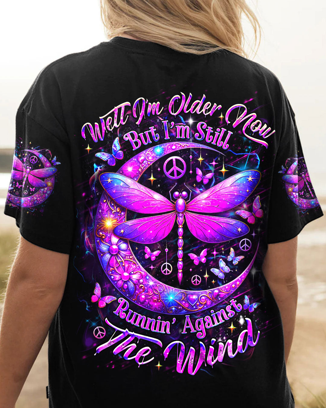 Older Now Still Runnin Purple Peaceful Moon and Dragonfly Graphic AOP Shirts _3_ 4gbNR