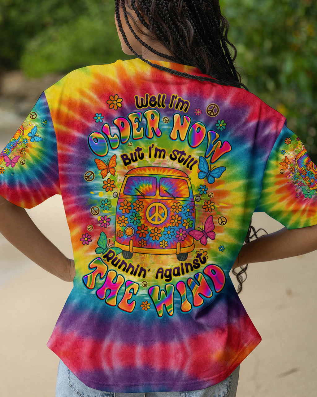 Older Now Still Runnin_E2_80_99 Against the Wind Flower Power Hippie Van Tie Dye AOP Shirts _1_ XFOYu