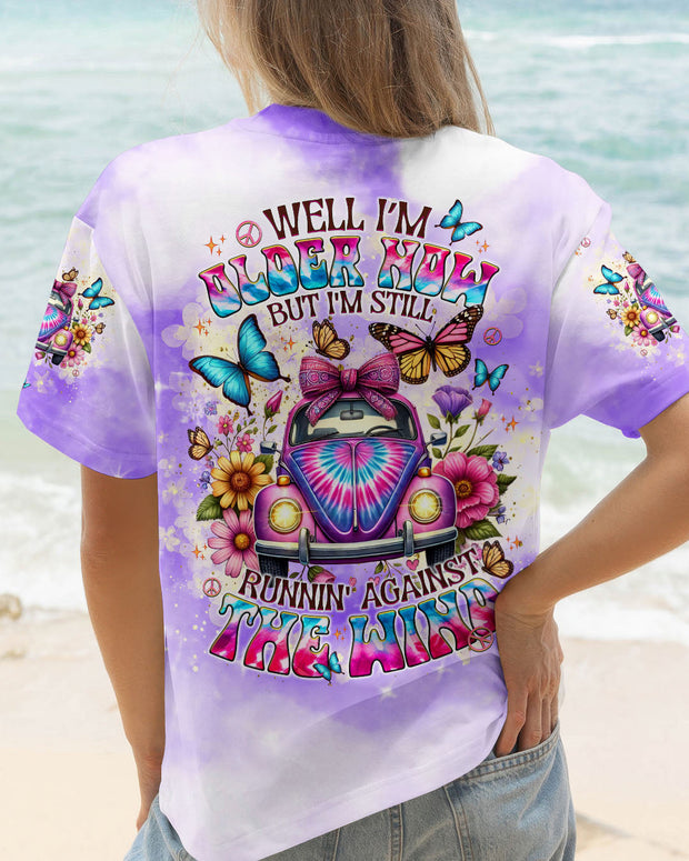 Older Now Still Runnin? Against the Wind - Purple Tie Dye Floral Hippie Car - AOP Shirts