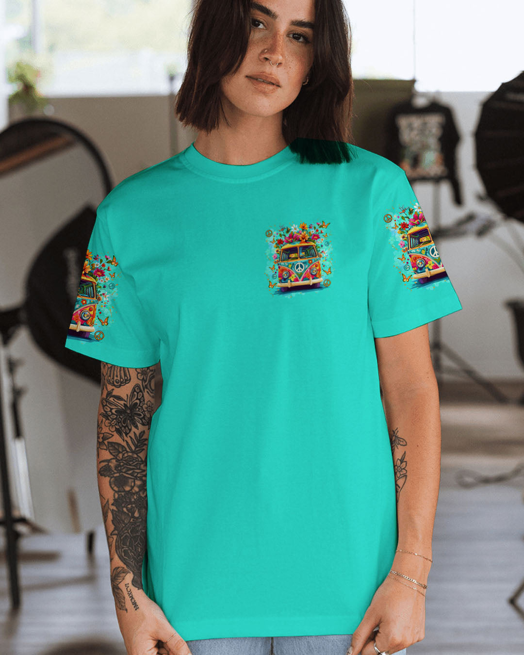 Older Now Still Runnin_E2_80_99 Against the Wind Retro Hippie Van Floral Peace AOP Shirts _3_ G7GSp