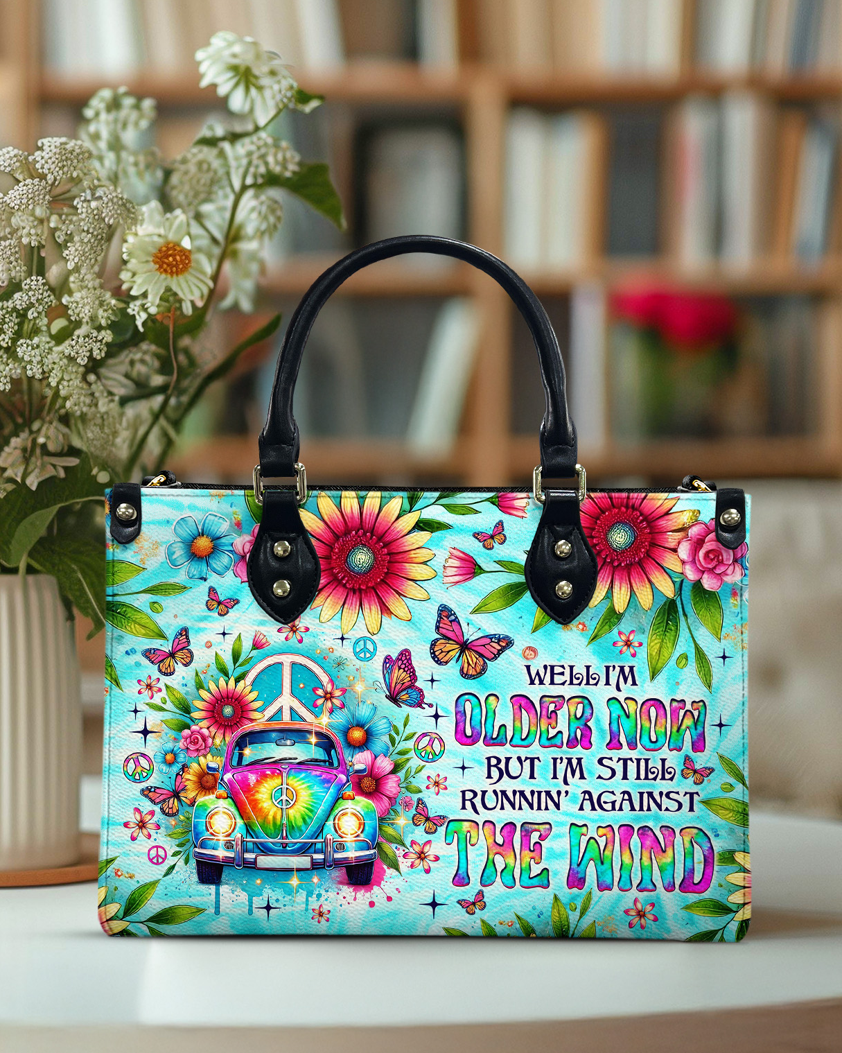 Older Now Still Running Against the Wind Retro Van Floral Hippie Leather Bag _1_ EteRA