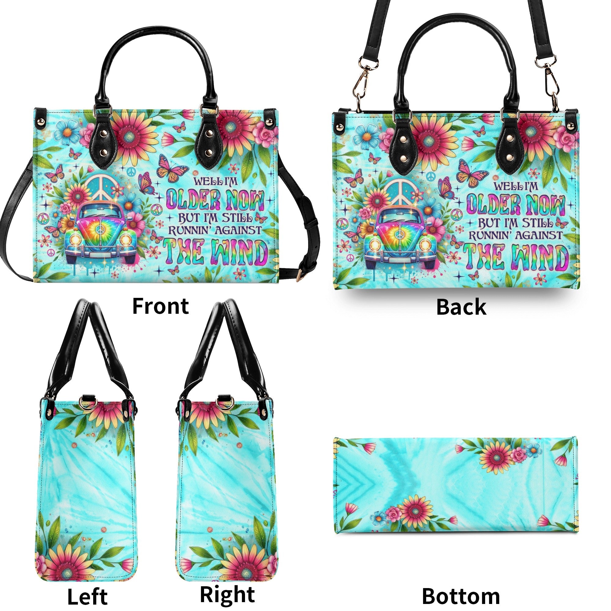 Older Now Still Running Against the Wind Retro Van Floral Hippie Leather Bag _5_ k4O4T