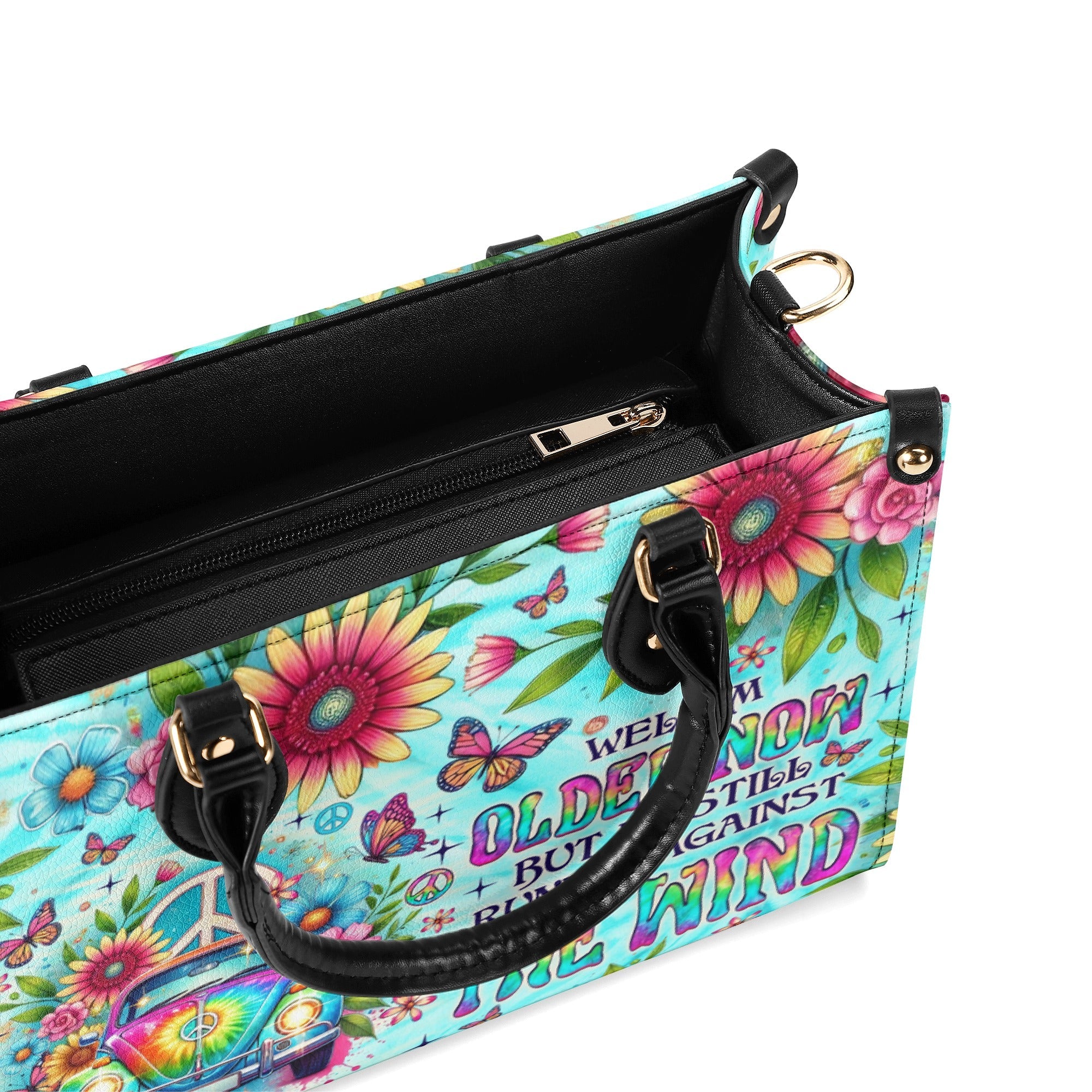 Older Now Still Running Against the Wind Retro Van Floral Hippie Leather Bag _6_ 1UE9C