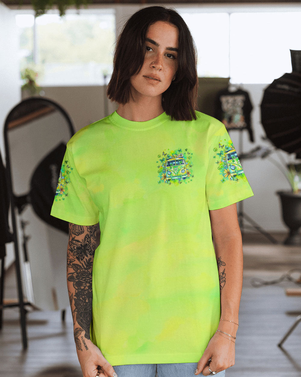 Older Now but Still Runnin Against the Wind Green Hippie Van AOP Shirts _13_ R98jr