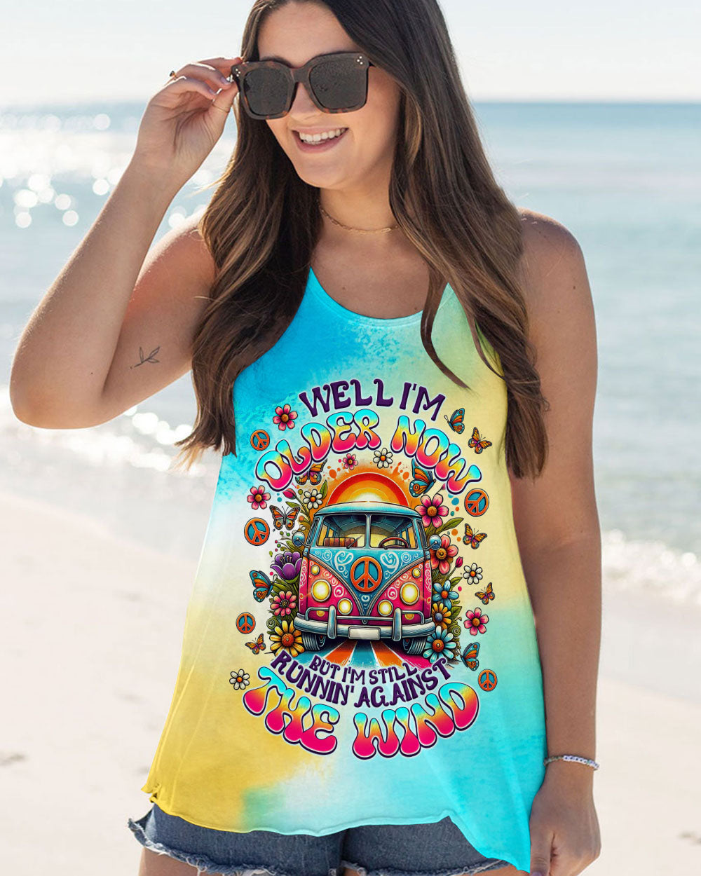 Older Now but Still Runnin Against the Wind Tie Dye Colorful Hippie Van AOP Shirts _12_ u5ewZ