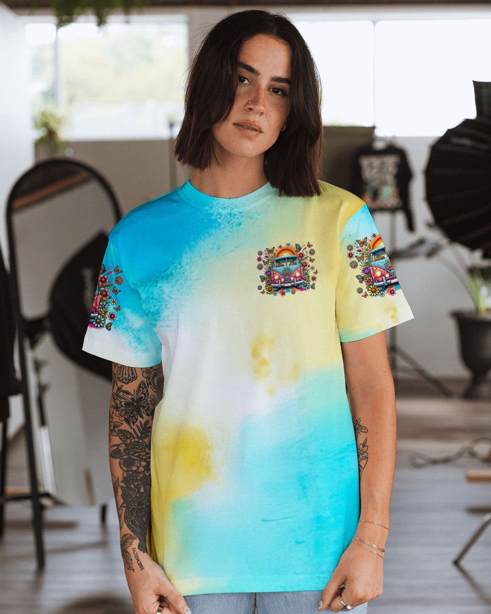 Older Now but Still Runnin Against the Wind Tie Dye Colorful Hippie Van AOP Shirts _3_ OT79K