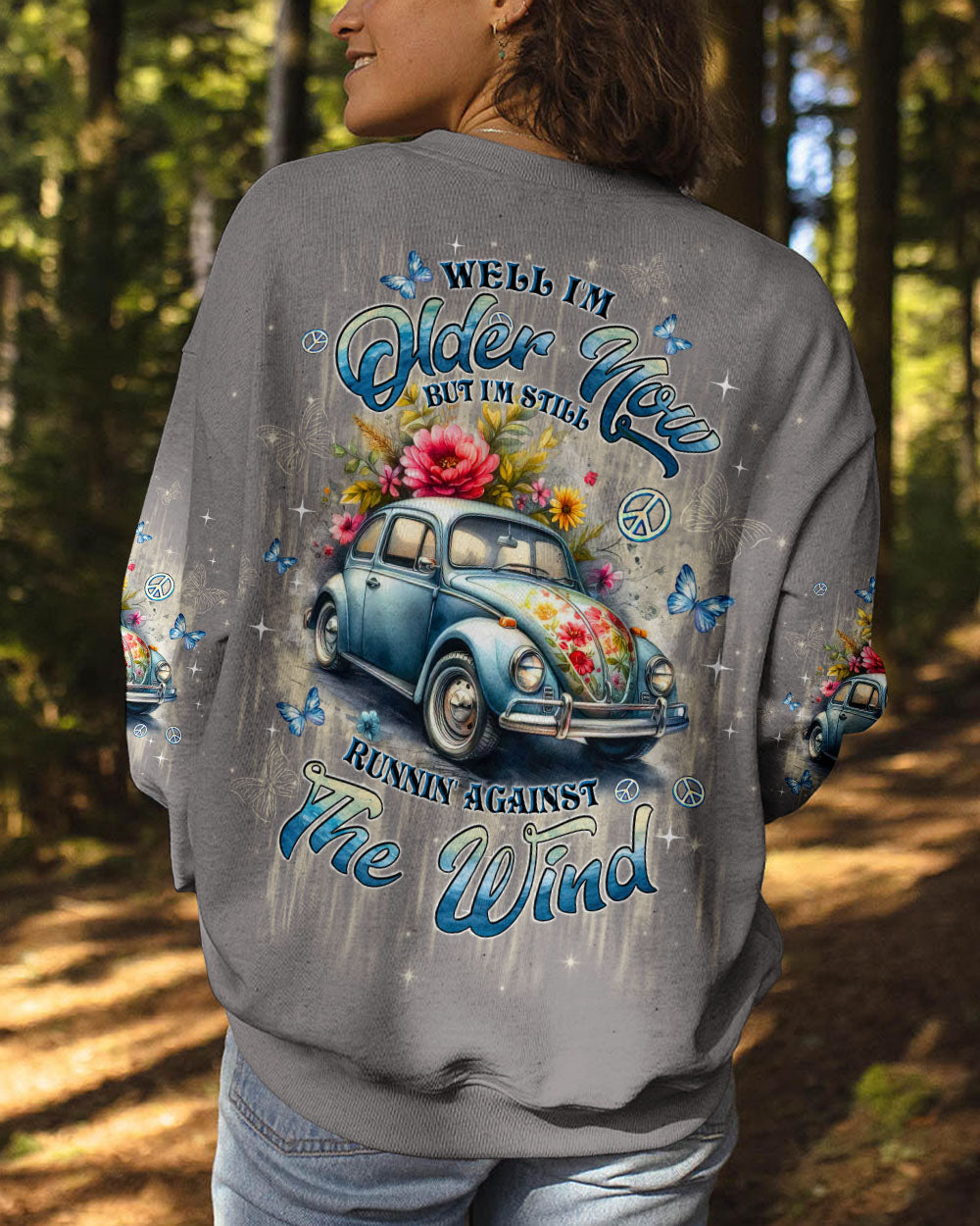 Older Now but Still Runnin Against the Wind Vintage Floral Peace Car AOP Shirts _3_ 467SD