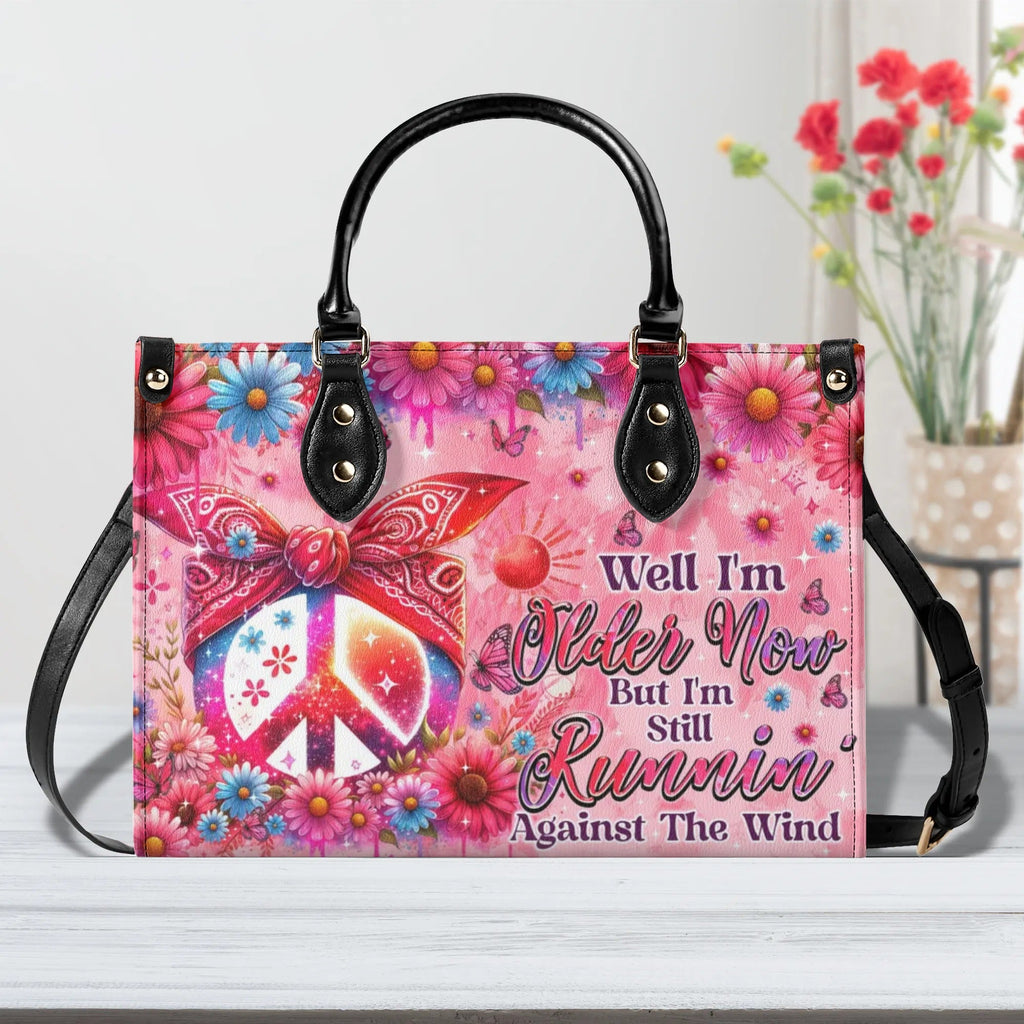 Older Now but Still Running Against The Wind Floral Peace Sign Hippie Leather Bag _1_ K6aZQ