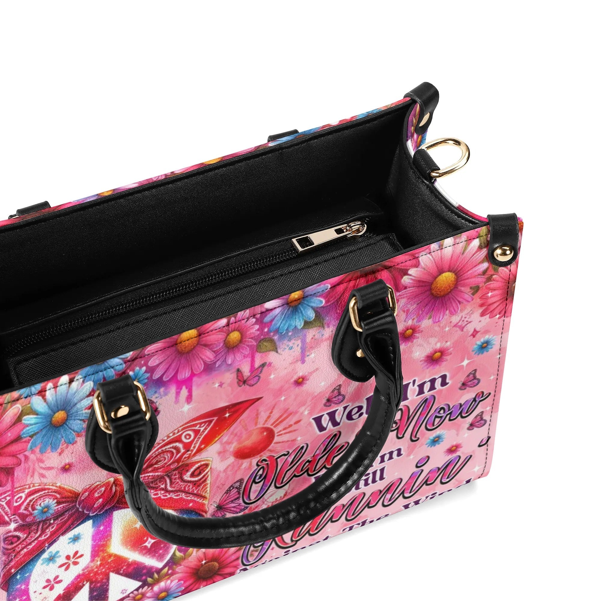 Older Now but Still Running Against The Wind Floral Peace Sign Hippie Leather Bag _6_ 5IceV