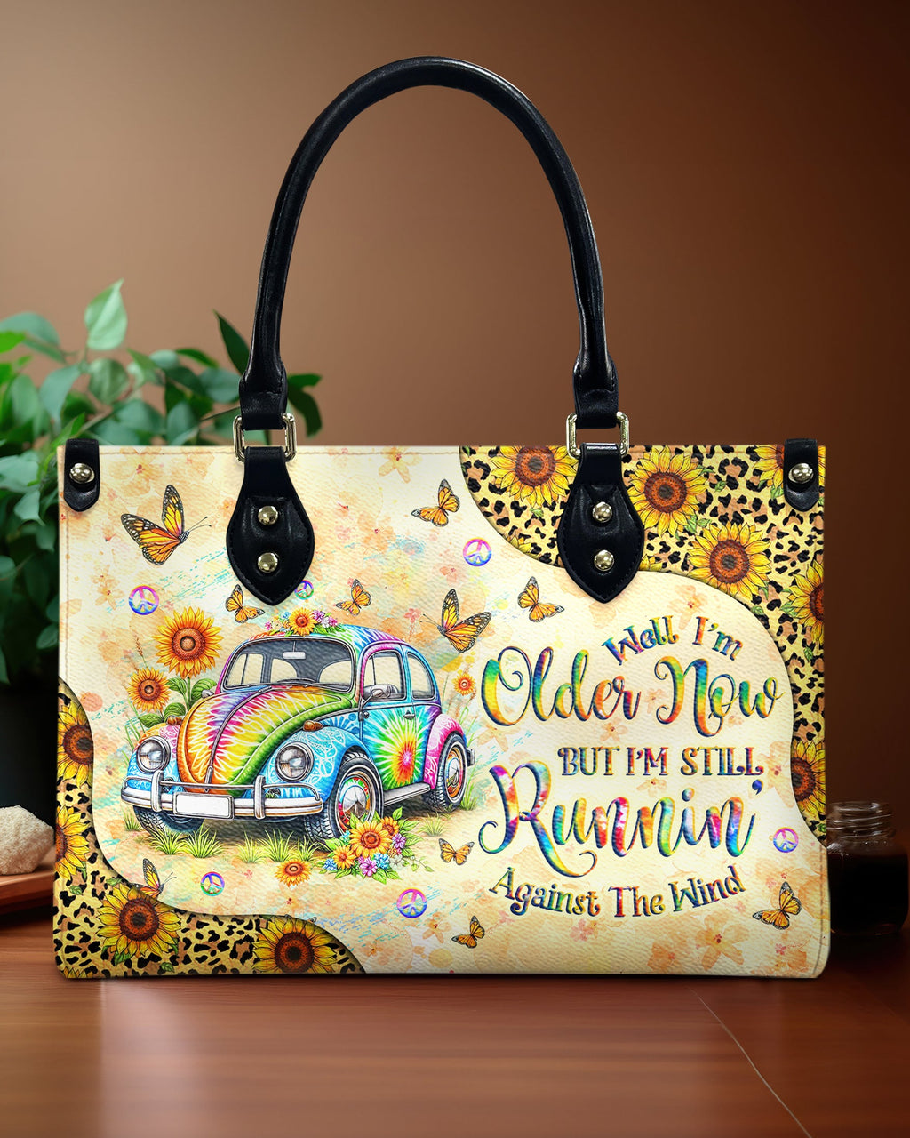 Older Now but Still Running Against The Wind Tie Dye VW Bug Hippie Leather Bag _1_ RrjzS