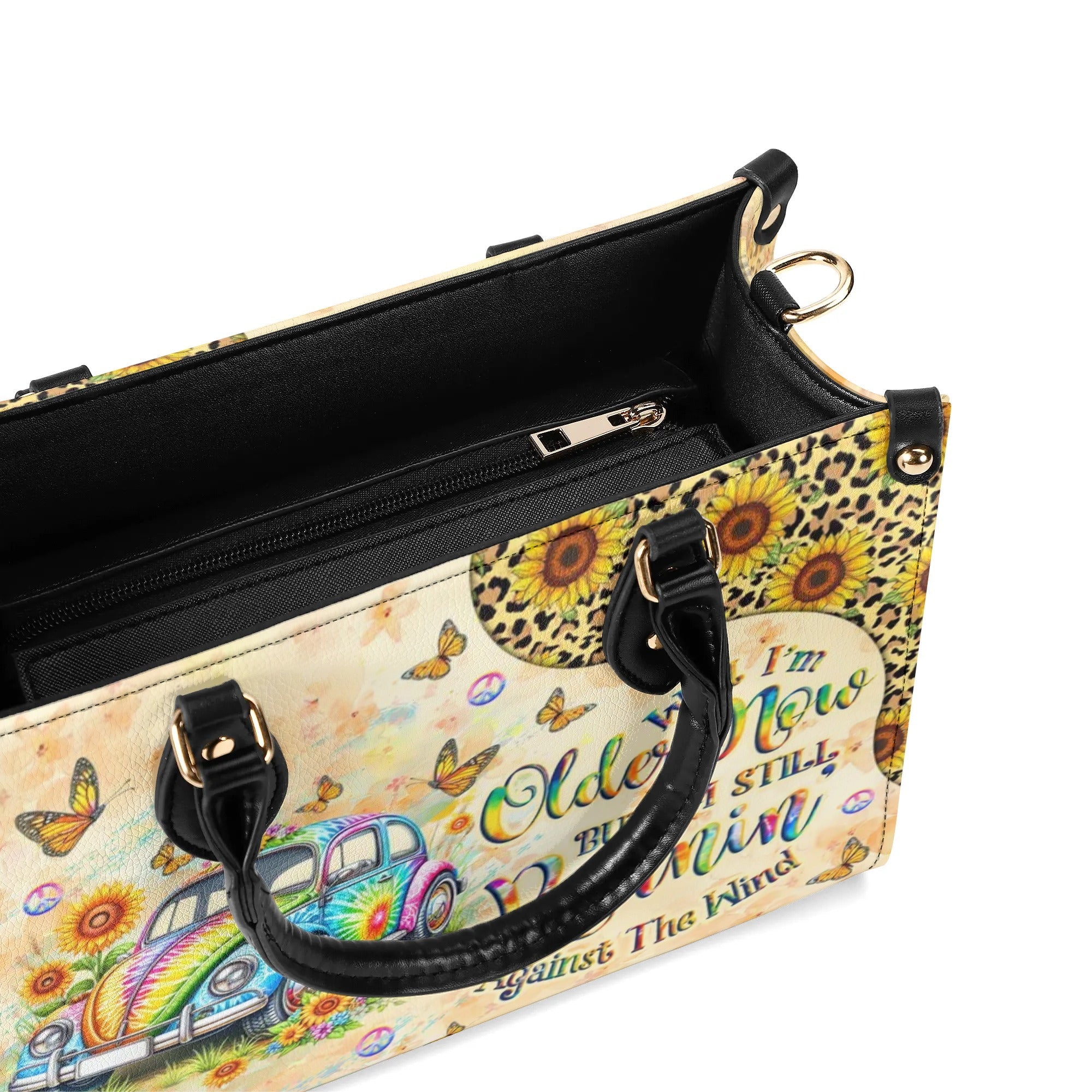 Older Now but Still Running Against The Wind Tie Dye VW Bug Hippie Leather Bag _5_ Bcm4a