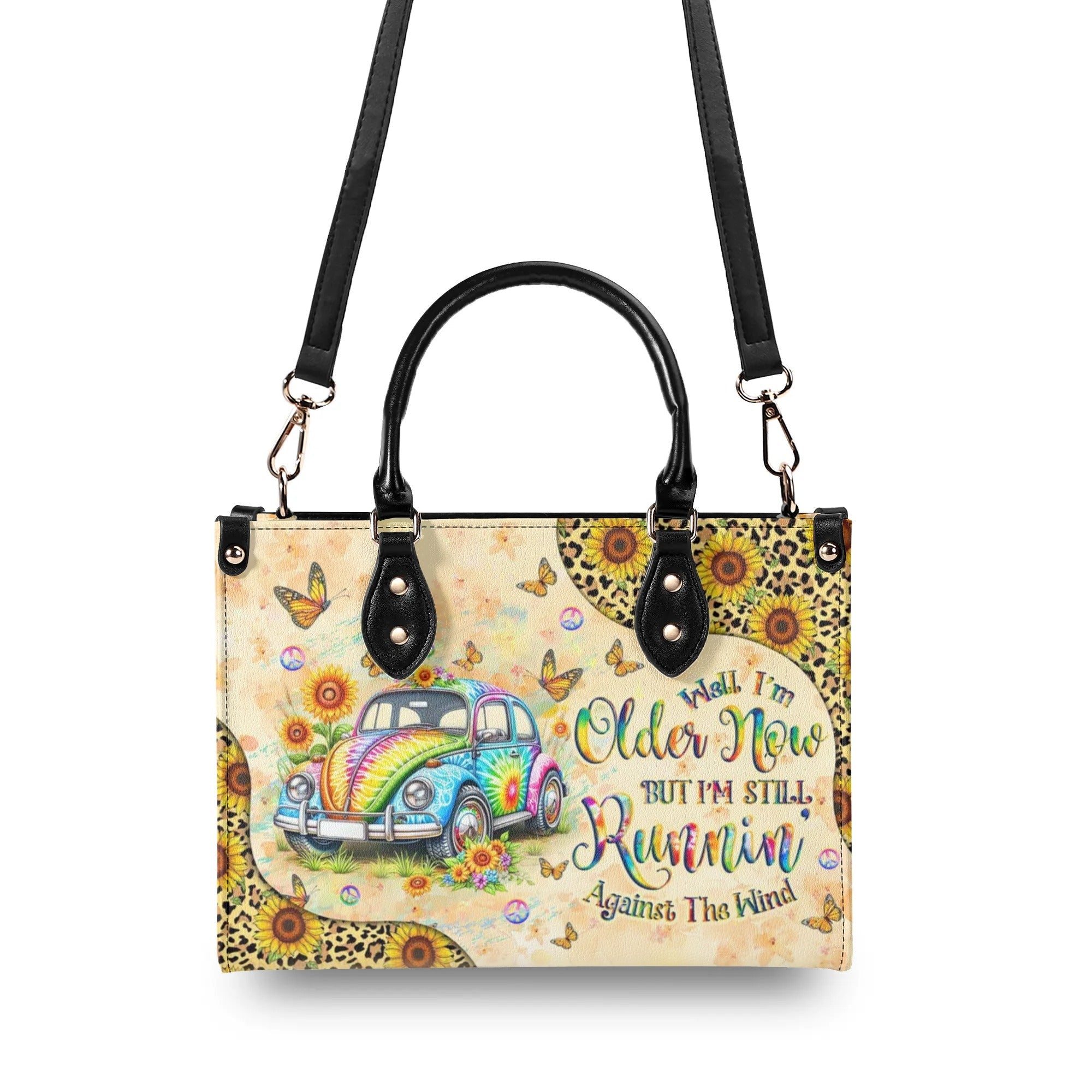 Older Now but Still Running Against The Wind Tie Dye VW Bug Hippie Leather Bag _8_ uutWj