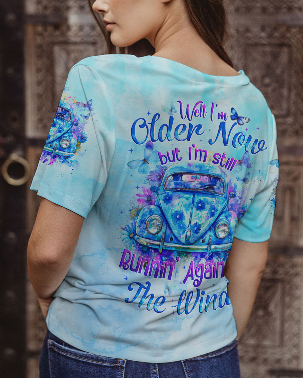 Older Now but Still Running Against The Wind Tie dye Blue VW Car AOP Shirts _3_ KPMlH