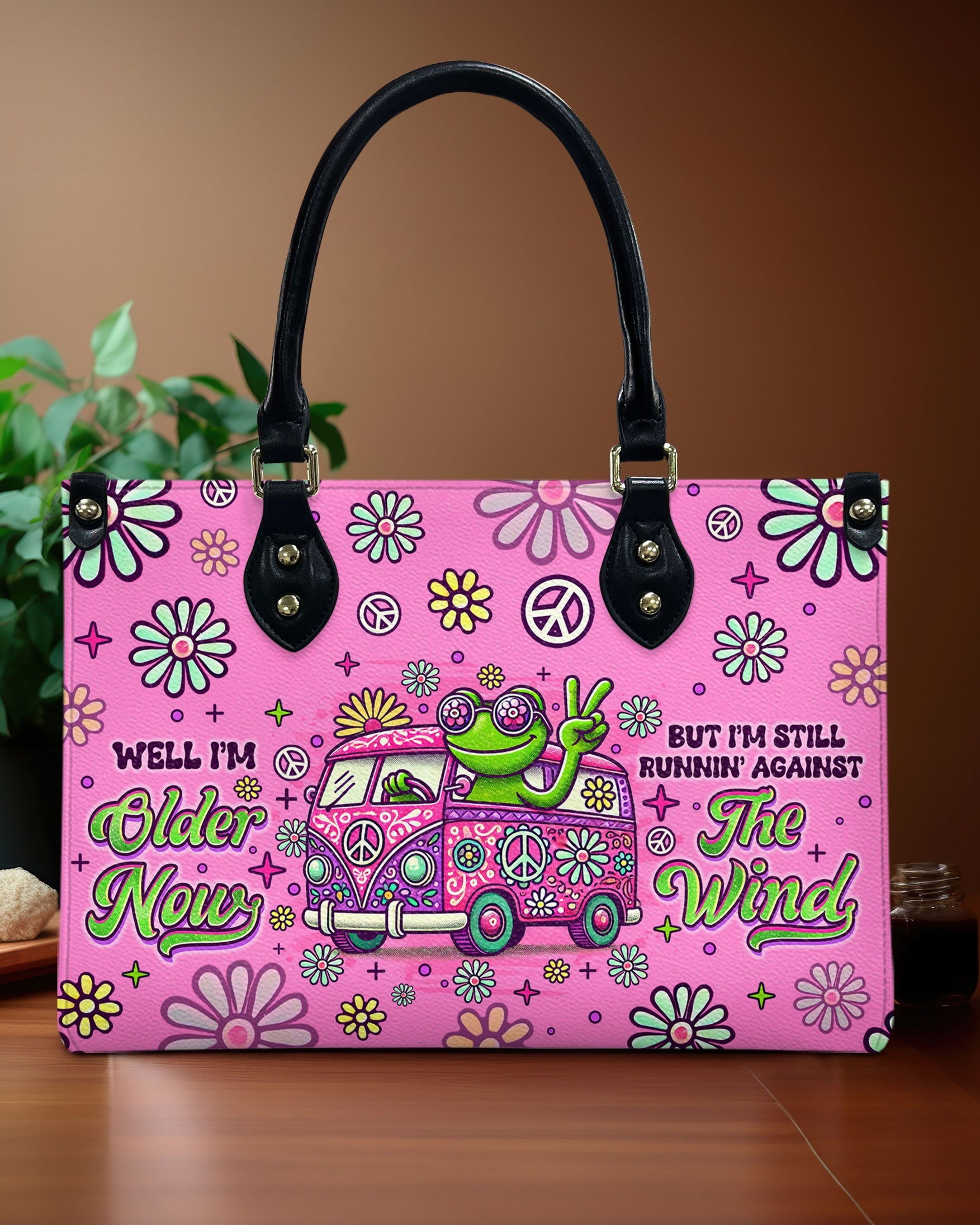 Older Now but Still Running Against the Wind Frog and Hippie Van Leather Bag _1_ Jx82r