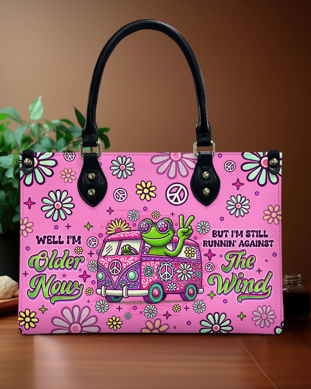 Older Now but Still Running Against the Wind Frog and Hippie Van Leather Bag _1_ Jx82r