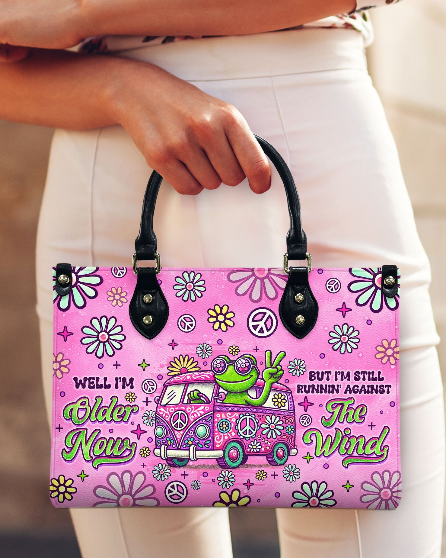 Older Now but Still Running Against the Wind Frog and Hippie Van Leather Bag _2_ yw9V3