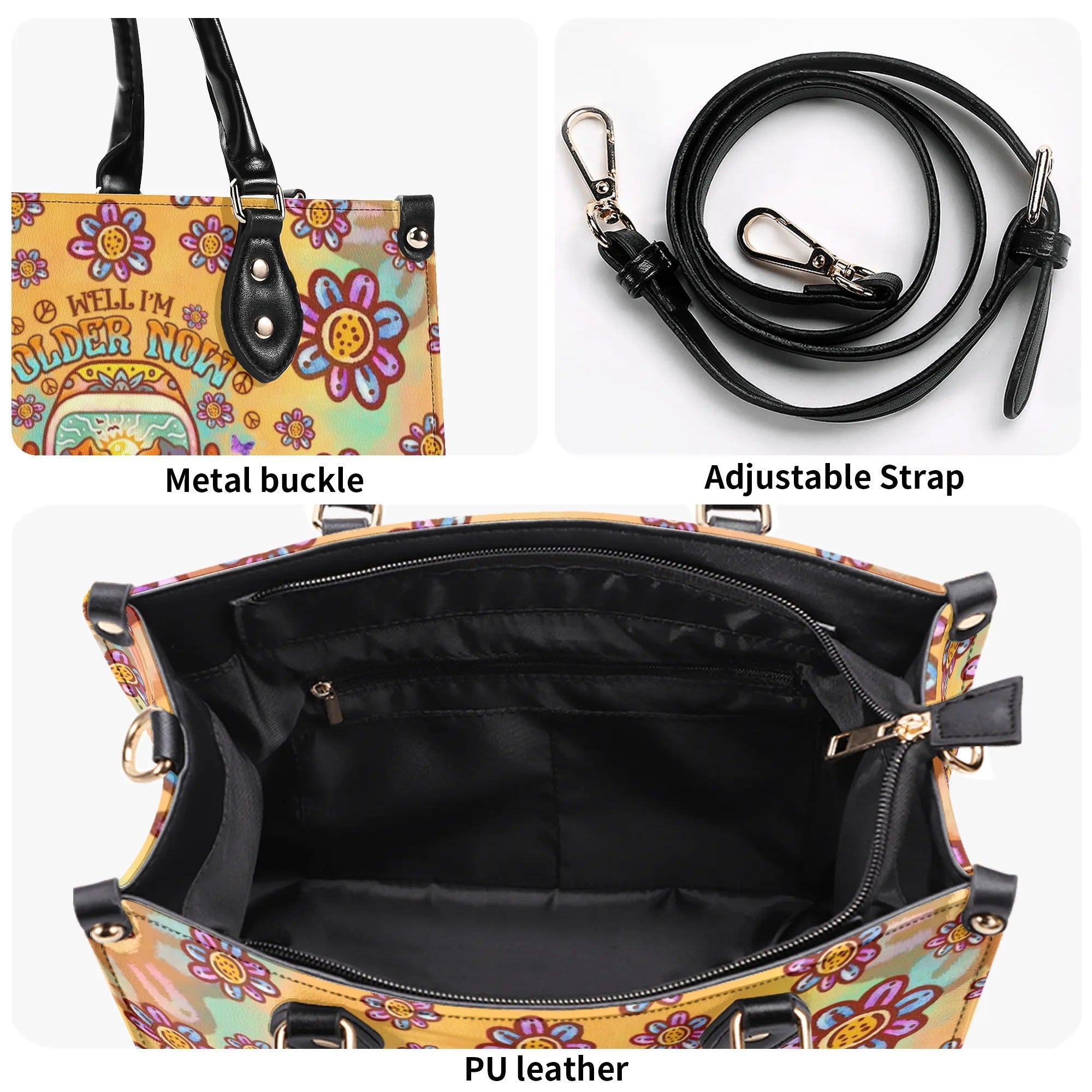 Older Now but Still Running Against the Wind Retro Van and Flower Hippie Leather Bag _2_ MzOjk