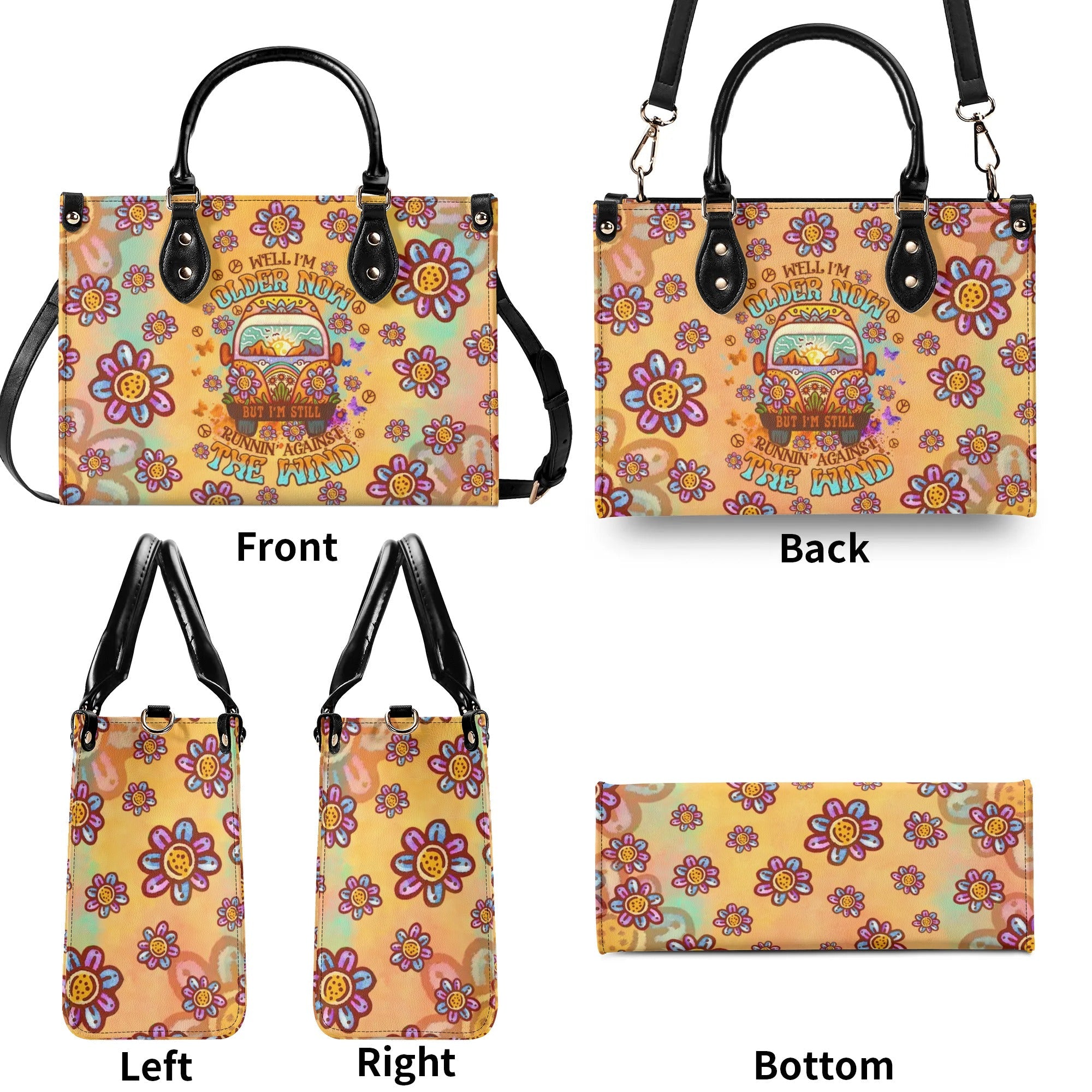 Older Now but Still Running Against the Wind Retro Van and Flower Hippie Leather Bag _3_ ls3Jo