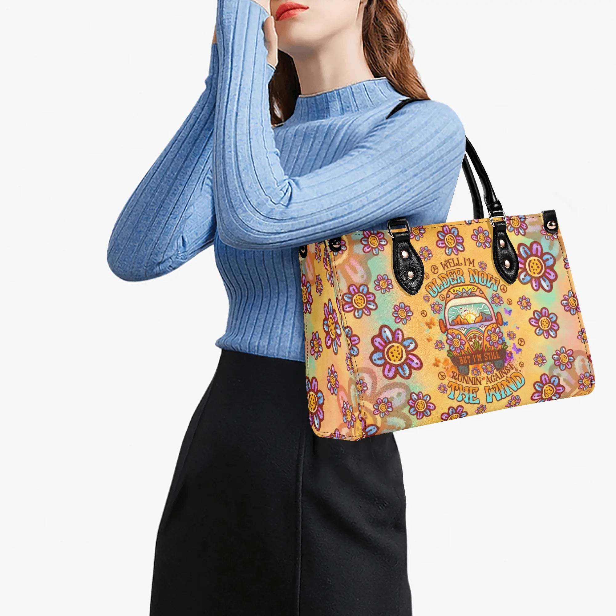 Older Now but Still Running Against the Wind Retro Van and Flower Hippie Leather Bag _6_ ihYE2