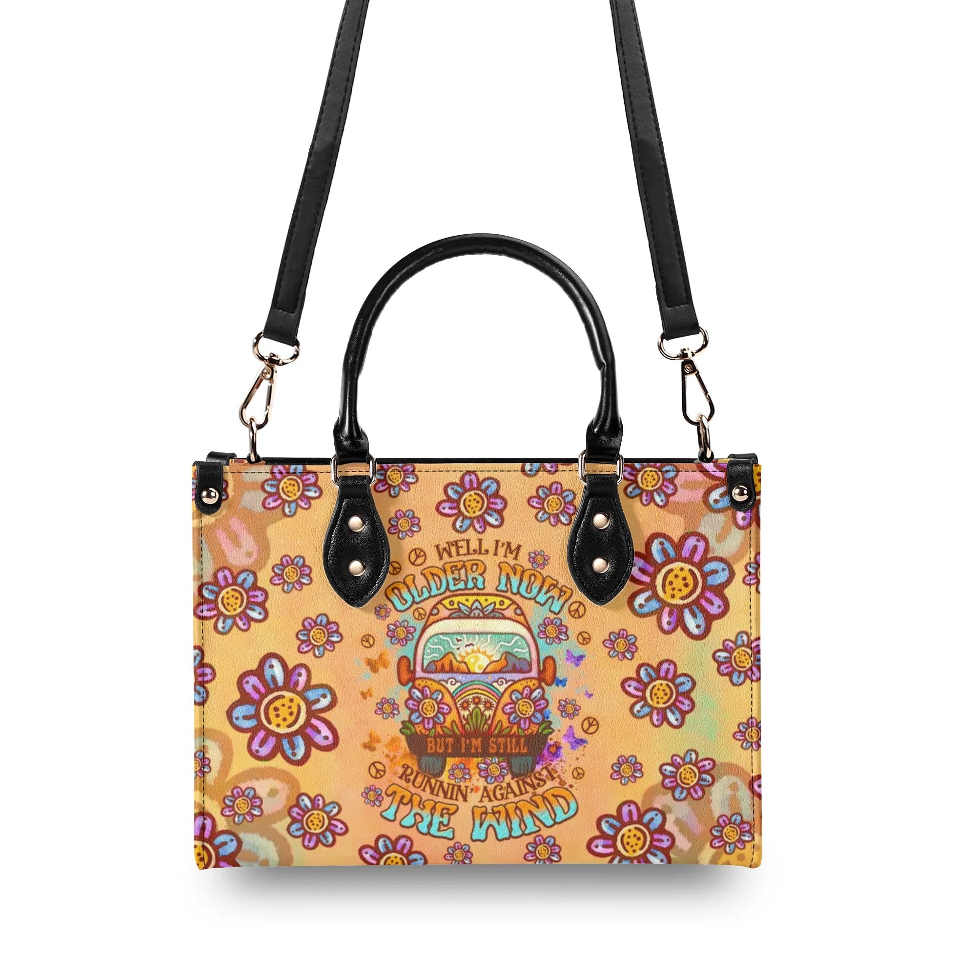 Older Now but Still Running Against the Wind Retro Van and Flower Hippie Leather Bag _9_ tlzS3