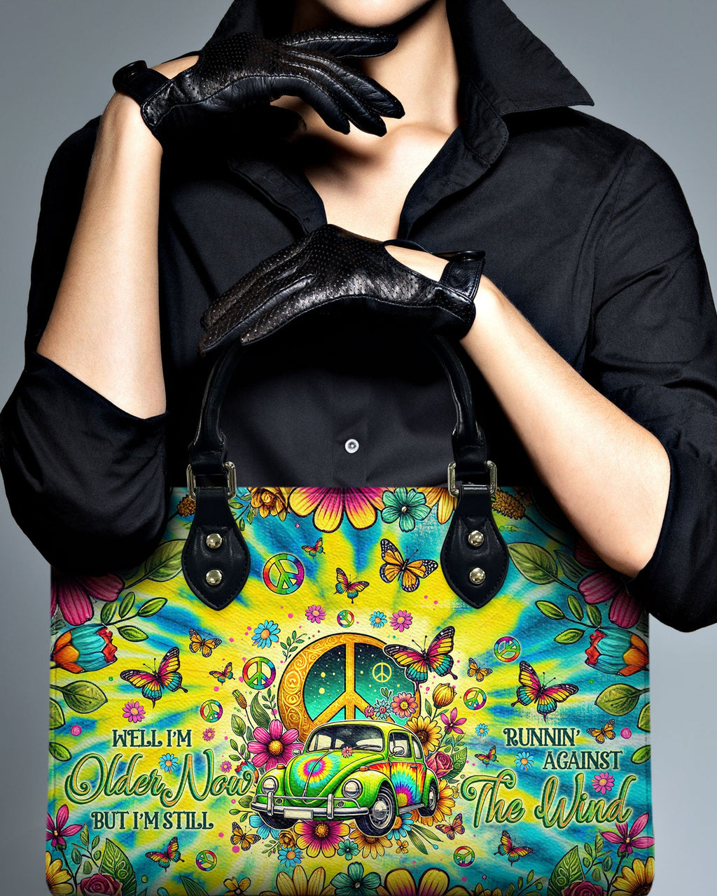 Older Now but Still Running Against the Wind Tie Dye VW Bug Peace Hippie Leather Bag _1_ iafRI