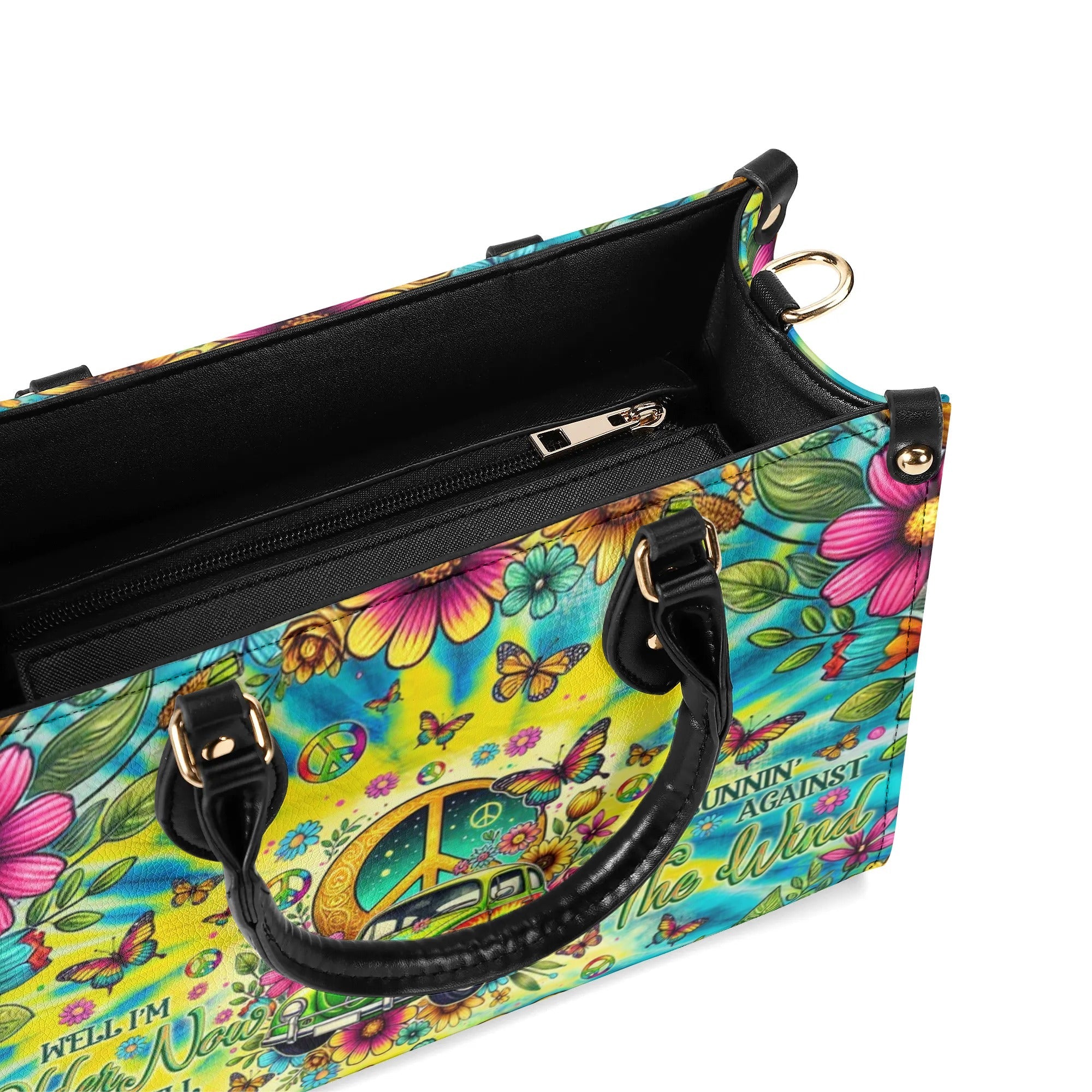 Older Now but Still Running Against the Wind Tie Dye VW Bug Peace Hippie Leather Bag _2_ yOGgo