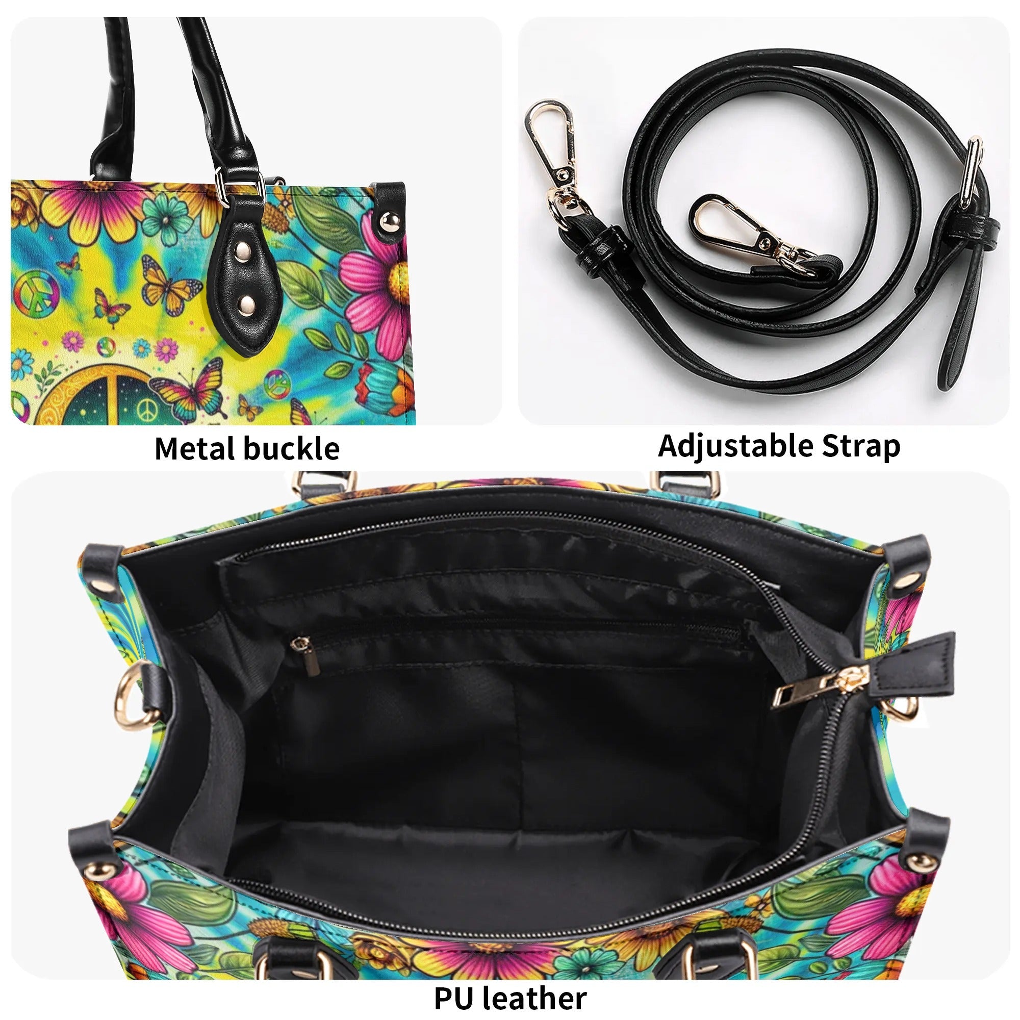 Older Now but Still Running Against the Wind Tie Dye VW Bug Peace Hippie Leather Bag _3_ H3Evo
