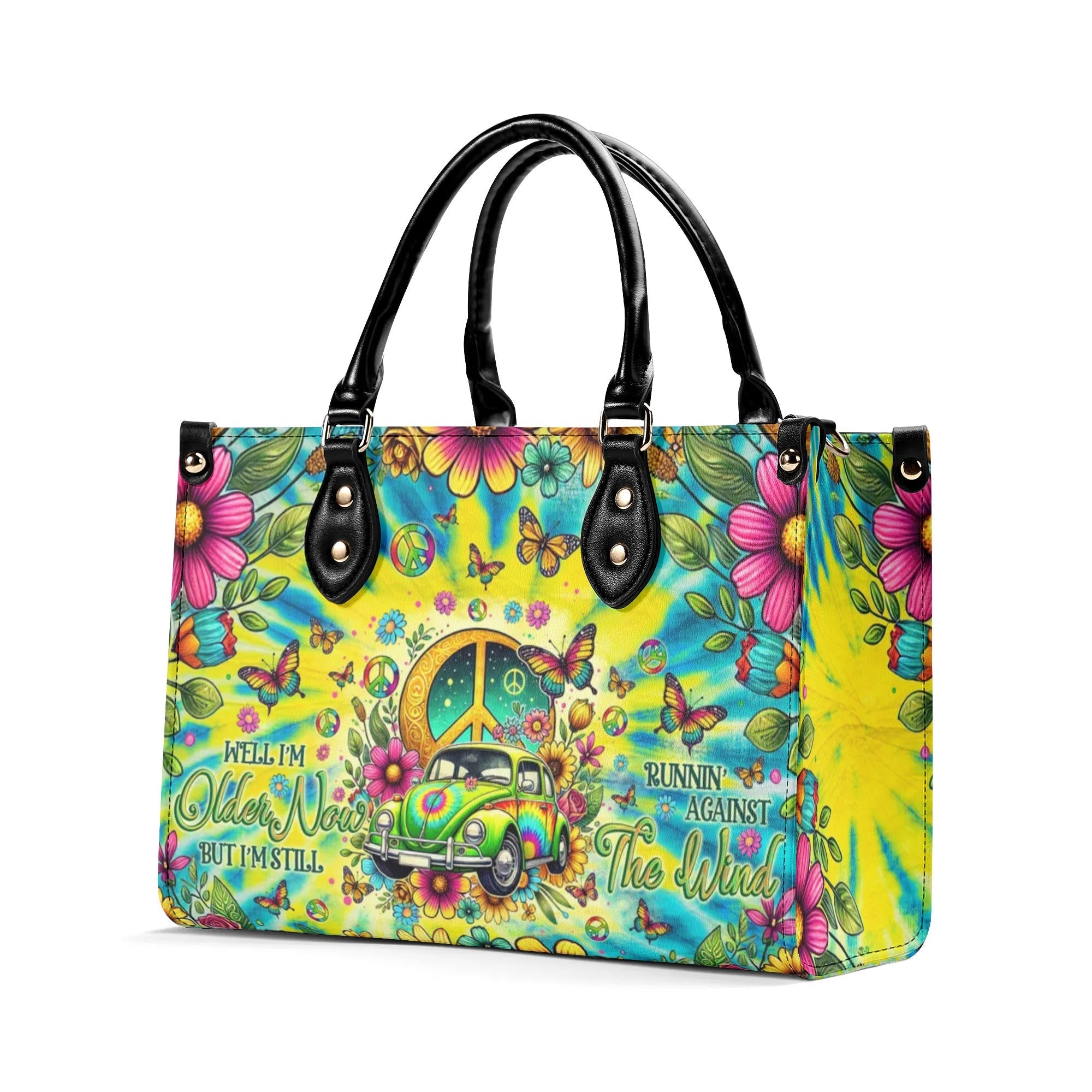 Older Now but Still Running Against the Wind Tie Dye VW Bug Peace Hippie Leather Bag _7_ eloFJ