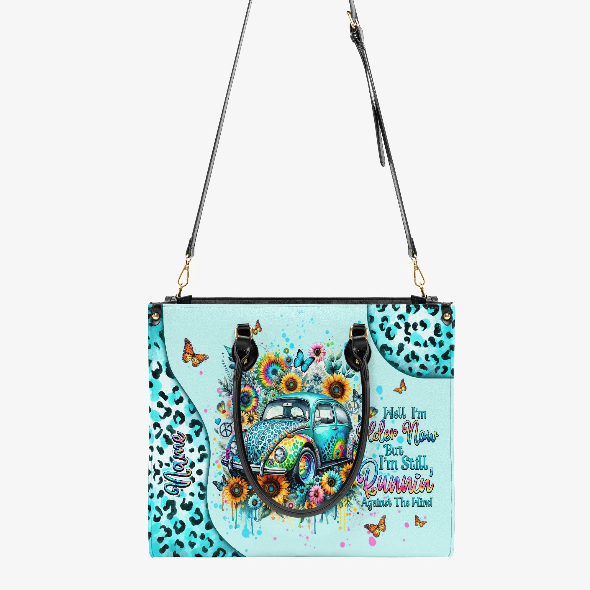 Older Now but Still Running Against the Wind VW Bug Sunflower Leopard Leather Bag _2_ C0NHZ