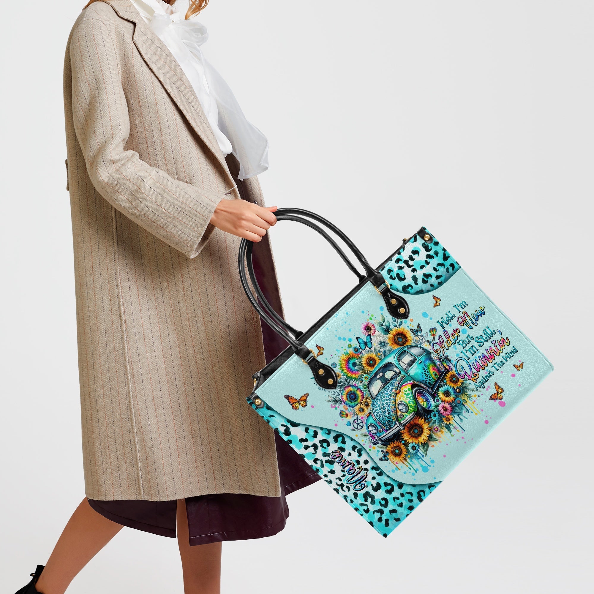 Older Now but Still Running Against the Wind VW Bug Sunflower Leopard Leather Bag _4_ smaBP