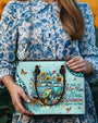 Older Now but Still Running Against the Wind VW Bug Sunflower Leopard Leather Bag _6_ 4HKTq