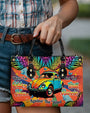Older Now but Still Running Against the Wind VW Bug and Leopard Hippie Leather Bag _11_ AtgL5