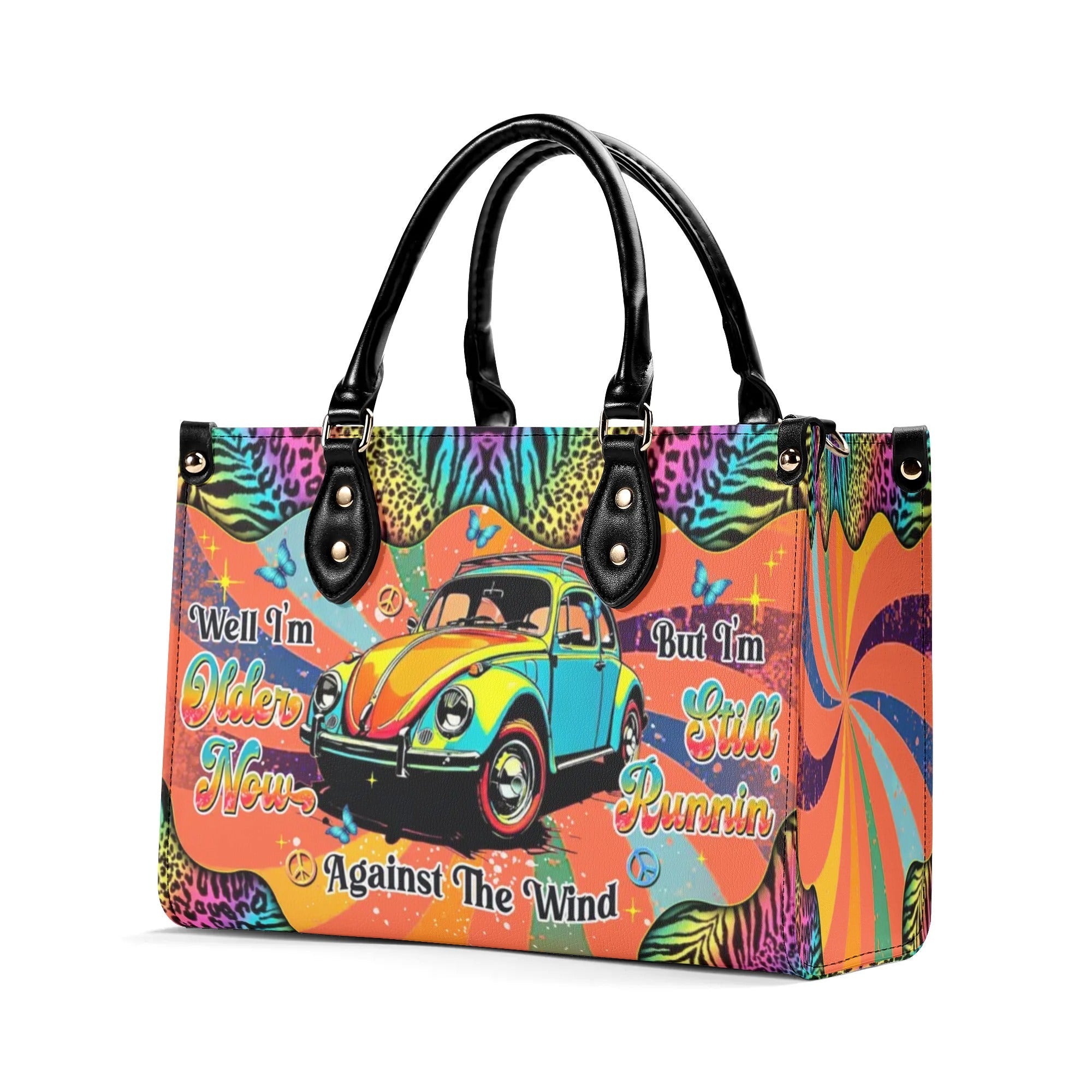Older Now but Still Running Against the Wind VW Bug and Leopard Hippie Leather Bag _7_ gdWOV