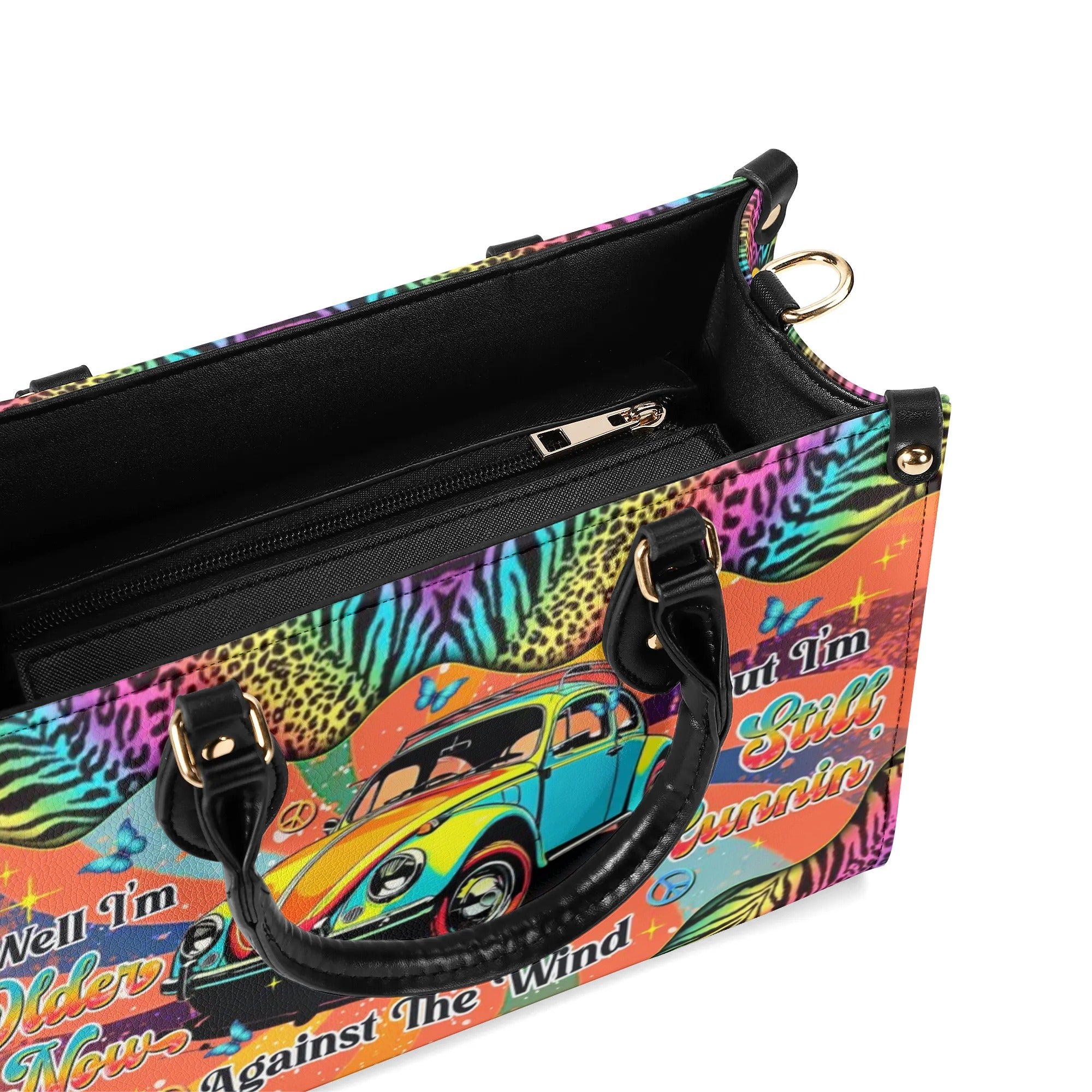 Older Now but Still Running Against the Wind VW Bug and Leopard Hippie Leather Bag _8_ eL86Q