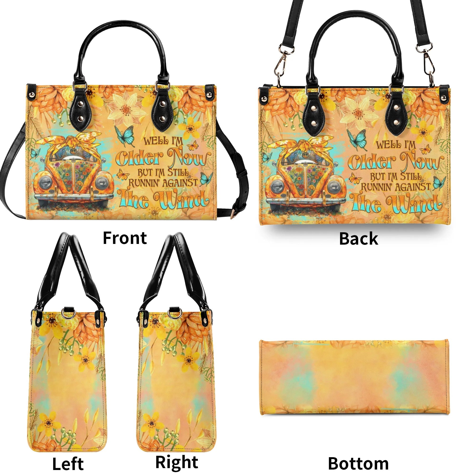 Older Now but Still Running Against the Wind Vintage Orange Car Hippie Leather Bag _10_ 2t0F0