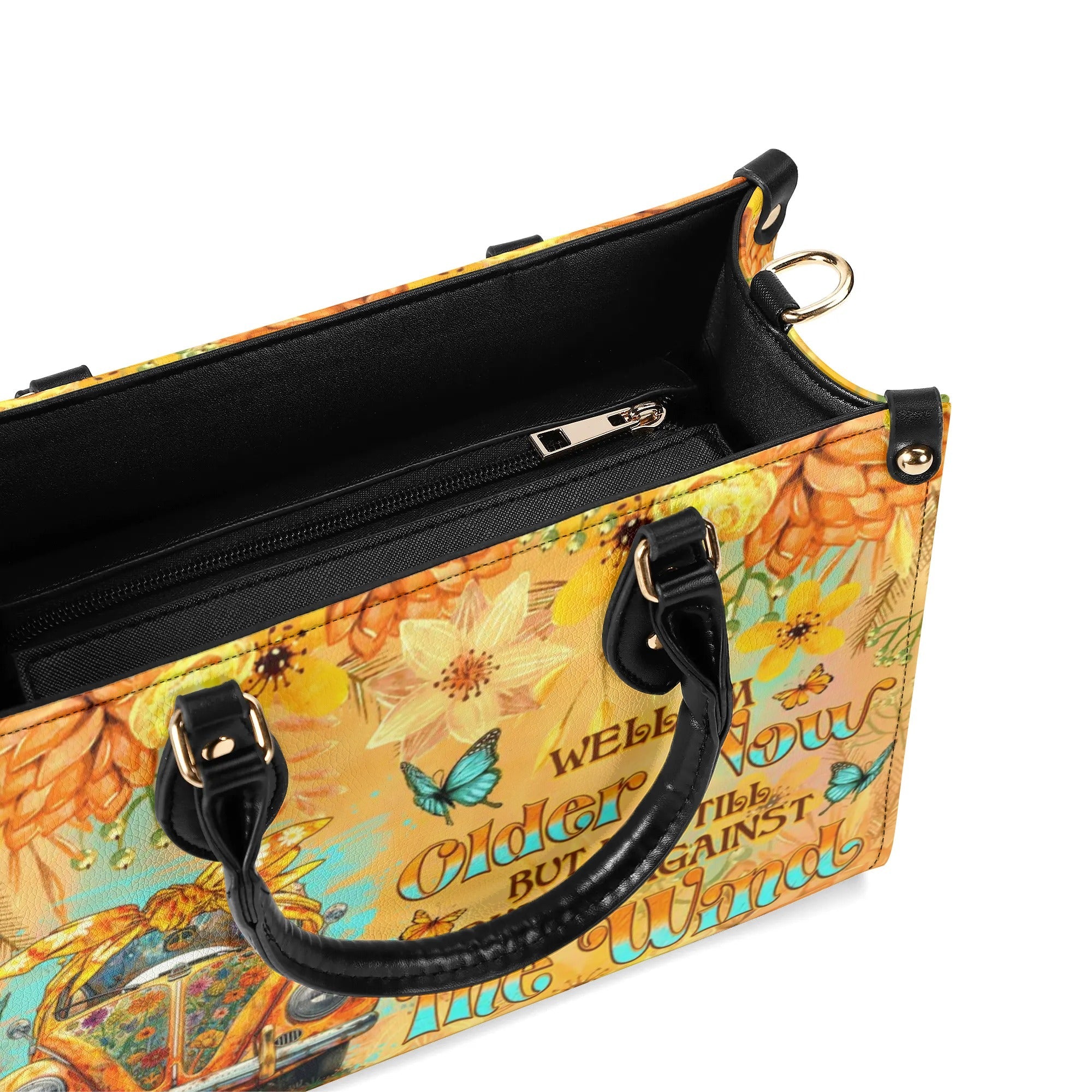 Older Now but Still Running Against the Wind Vintage Orange Car Hippie Leather Bag _4_ OQD79